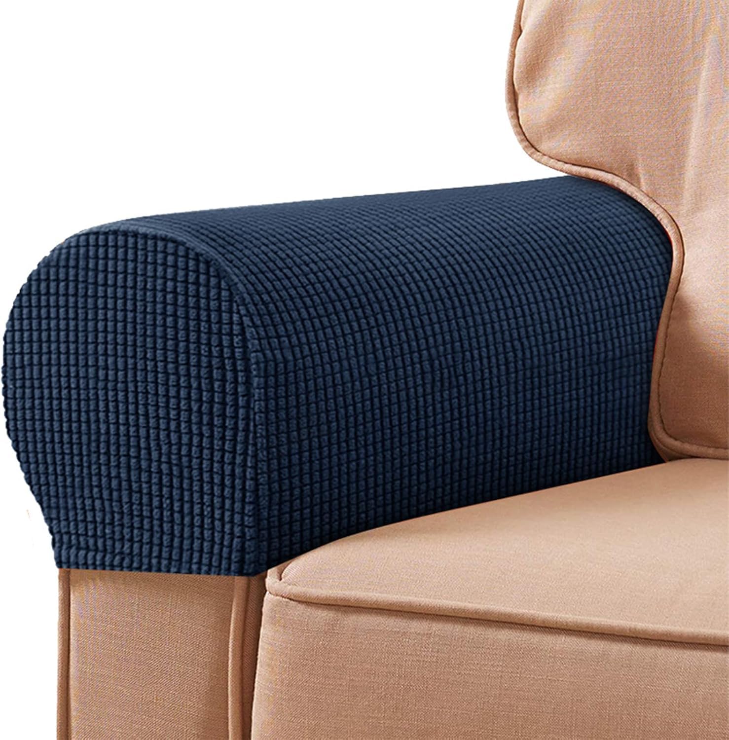 NEKOSUKI Arm Rest Covers Set, Set of 2 Stretch Armchair Covers for Arms, Spandex Polyester Sofa Arm Caps Non Slip Armrest Covers for Chairs Furniture Protector (Navy)