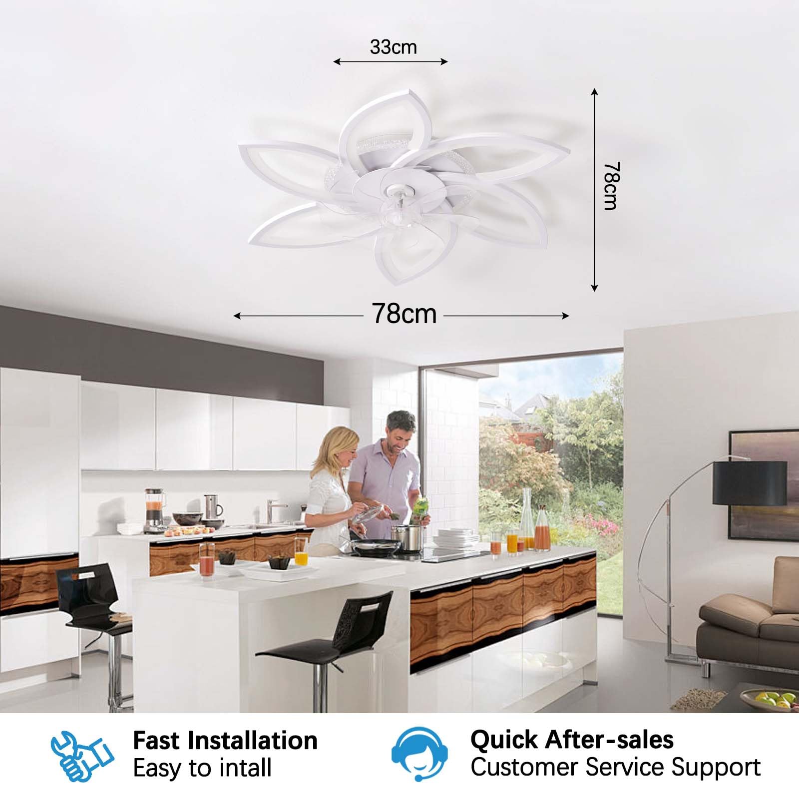 Ventilatore da Soffitto con Luce RGB Dimmerabile con Telecomando APP,Lampada Ventilatore con Reversibile di Fiore con Silenzioso,Lampadina Ventilatore 6 Velocità con Tempistica,per Soggiorni