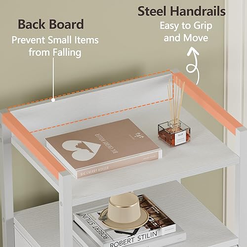 Miniatura 4 de Furnulem Mesita de noche blanca para dormitorio, cómoda pequeña con 4 cajones de tela, mesa auxiliar vertical torre de almacenamiento para armario,