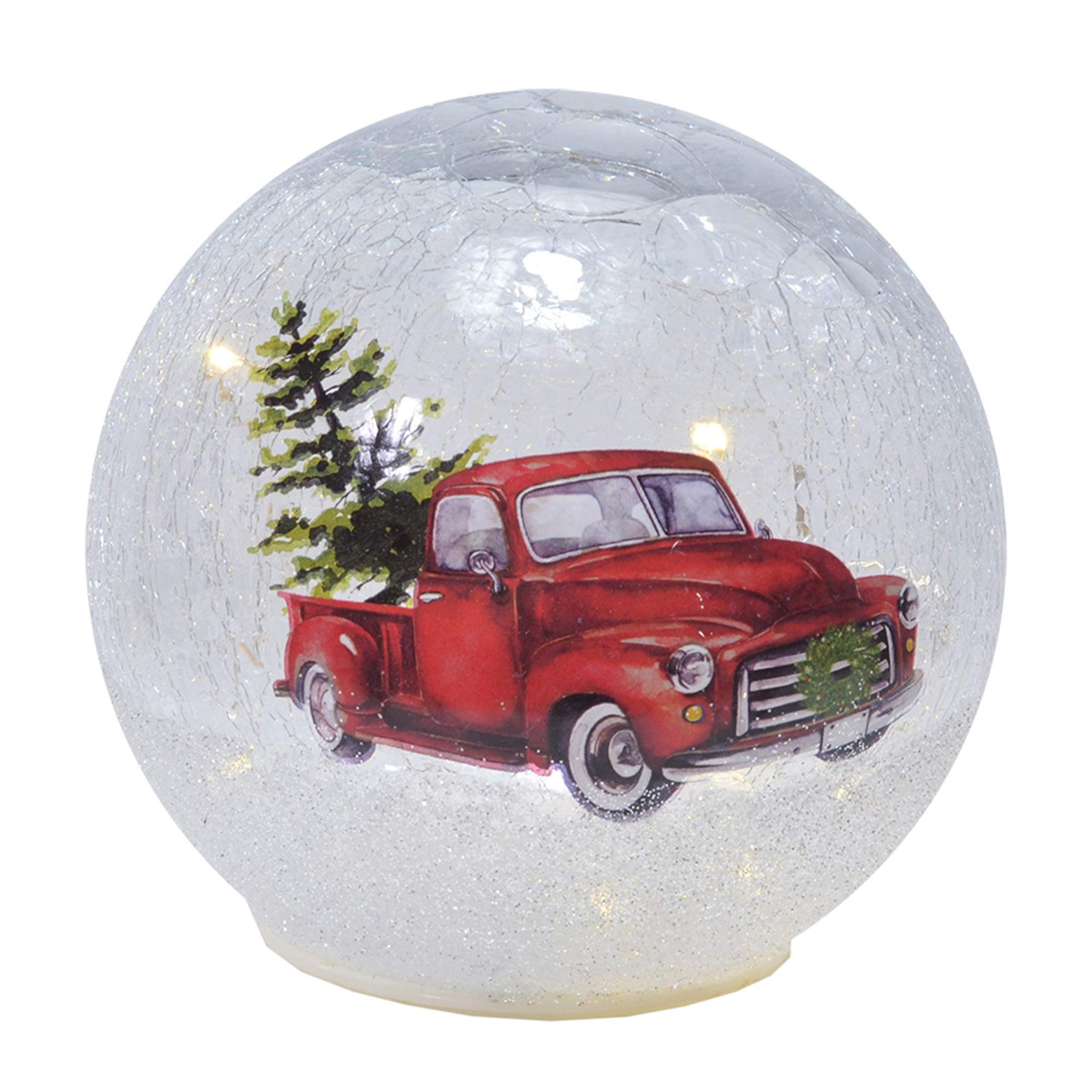 Mark Feldstein & Associates Truck with Tree Rosy Red 6 x 6 Crackle Glass LED Lighted Christmas Globe