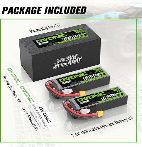Miniatura 6 de OVONIC 2S LiPo Batería 6200mAh 7.4V 130C RC Batería con XT60 a TRA conector 2 baterías en 1 paquete