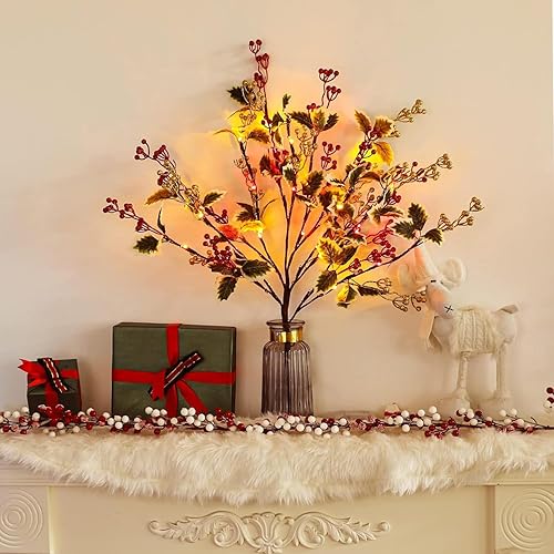 HOHOTIME Rama de abedul artificial con luces de hadas de 12.5 pulgadas, 60 luces LED, funciona con pilas, rama de sauce blanco con luces para