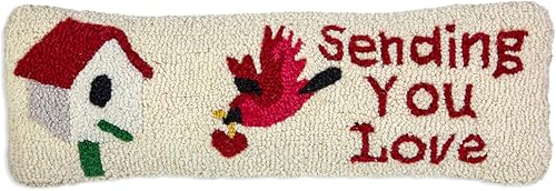 Almohada decorativa de lana con gancho a mano diseñada por artistas (8 x 24 pulgadas), almohada para el día de San Valentín para sofás y camas, bajo