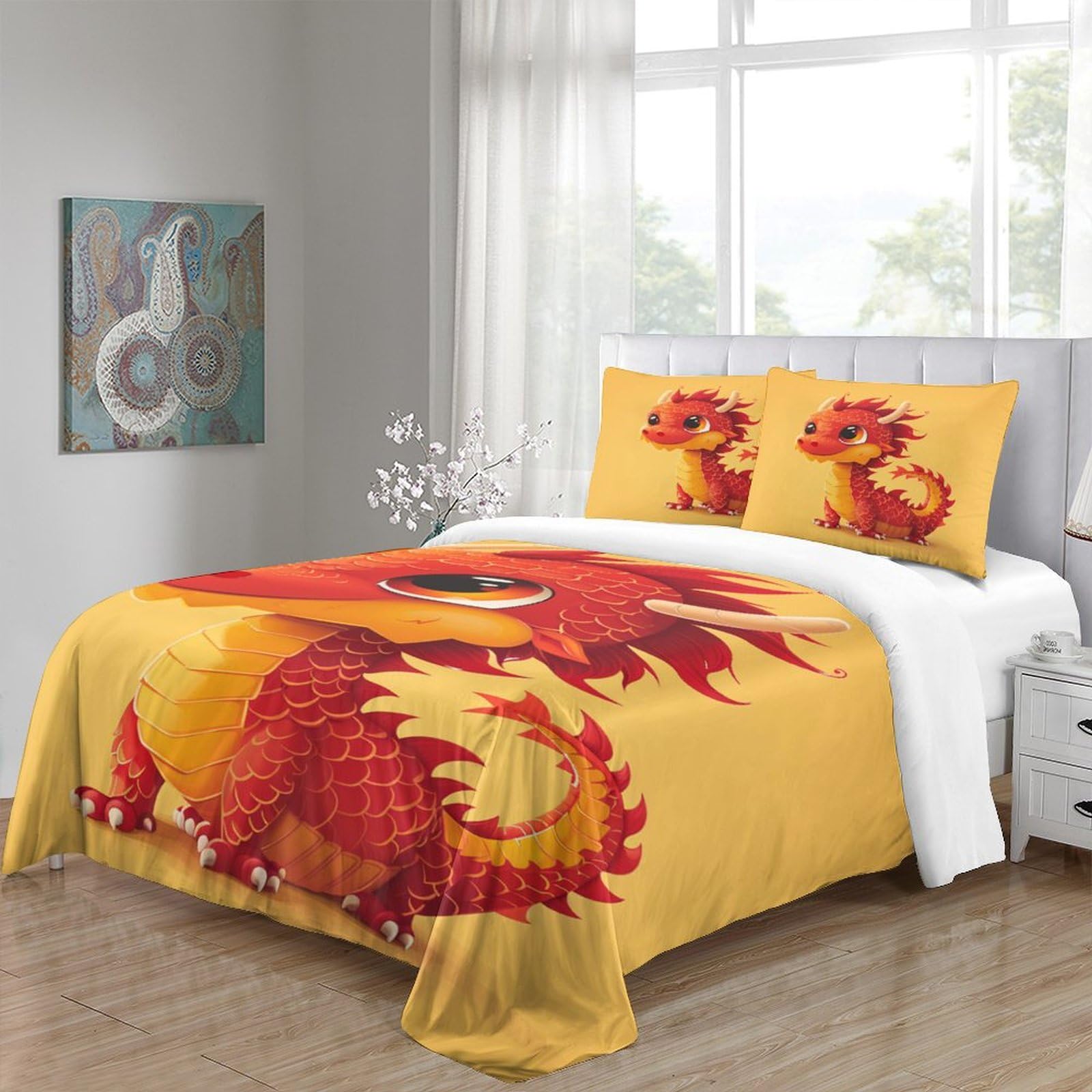 Stampato in 3D Loong cinese Copertina Stampata Microfibra Disegnata Biancheria Da Letto Con Chiusura A Cerniera Con 2 Federe,King（220x240cm）, Per Ragazzi Adulti