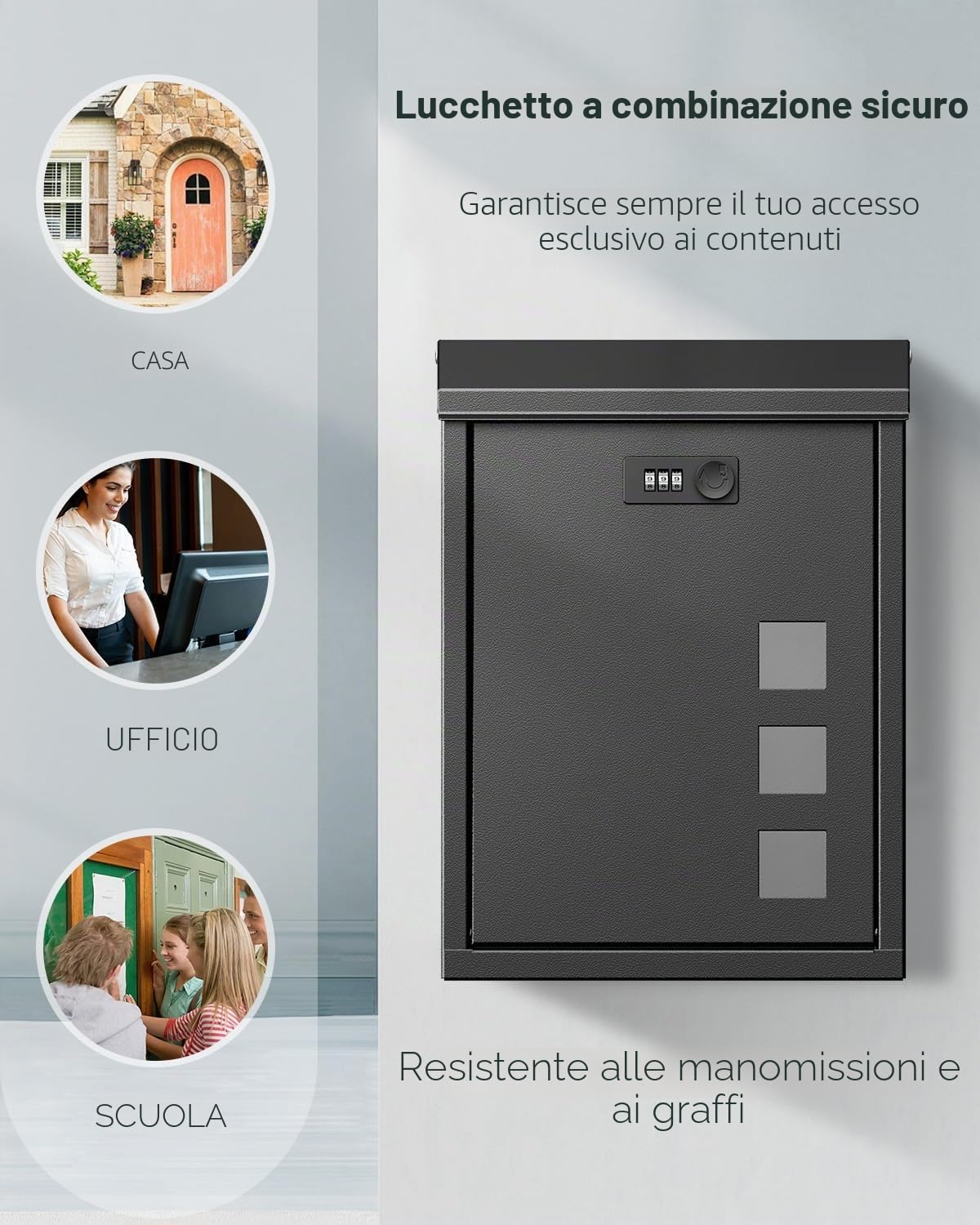 Uniclife Cassetta Postale Grande da Esterno a Parete con Serratura a Combinazione Scatola di Sicurezza con Fessura per Chiavi per Casa Scuola Ufficio ed Esterno Colore Nero