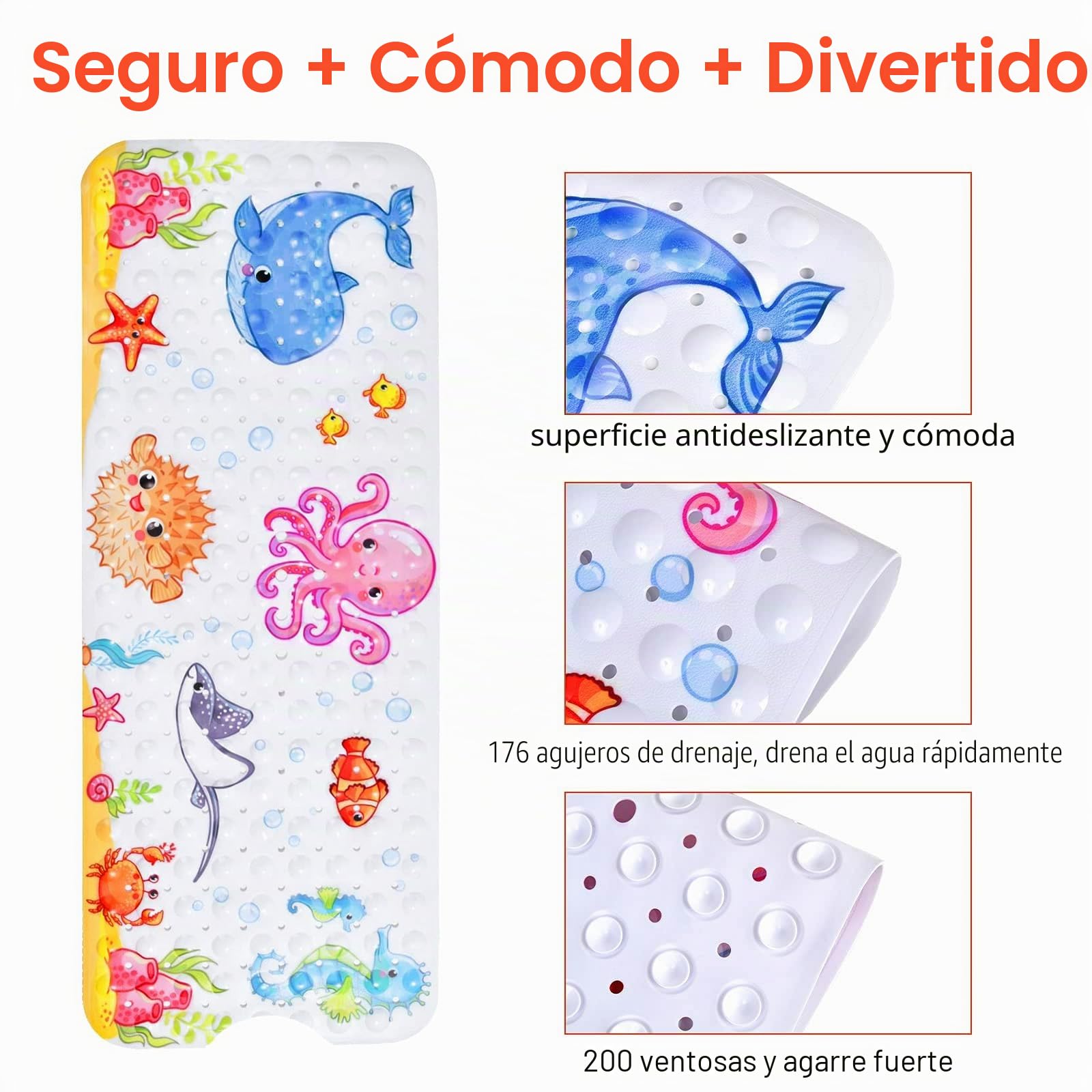 Secopad Alfombra de baño para bebé para bañera, 100x40 cm Alfombra de Ducha Antideslizante para bañera de Dibujos Animados para niños, Alfombra de baño Antideslizante con ventosas (Pink Octopus)