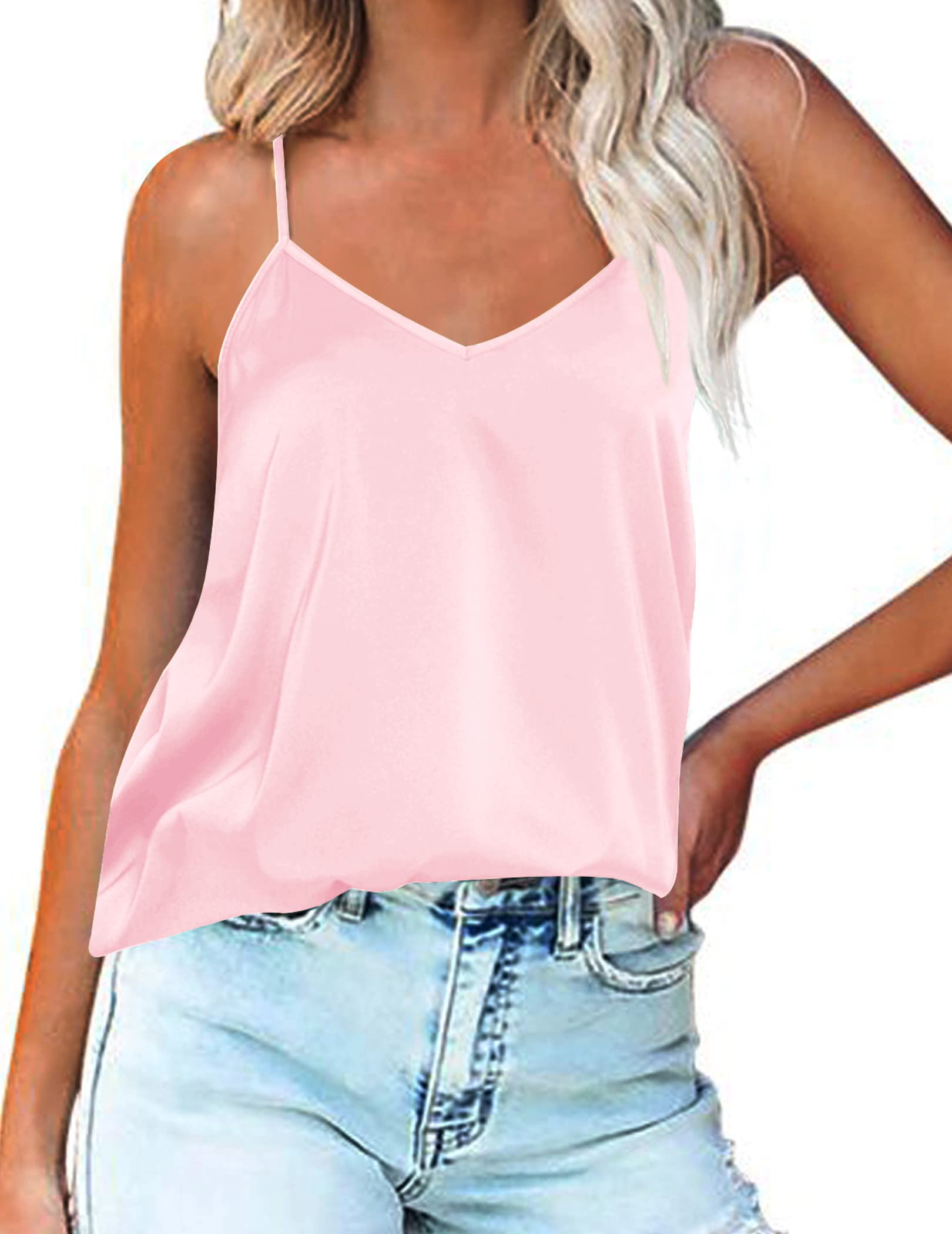 Ekouaer Chalecos Interiores para Mujer Satén Camiseta Sin Mangas con Tirantes Finos Ajustables con Camisola Sólida Básica,S-2XL