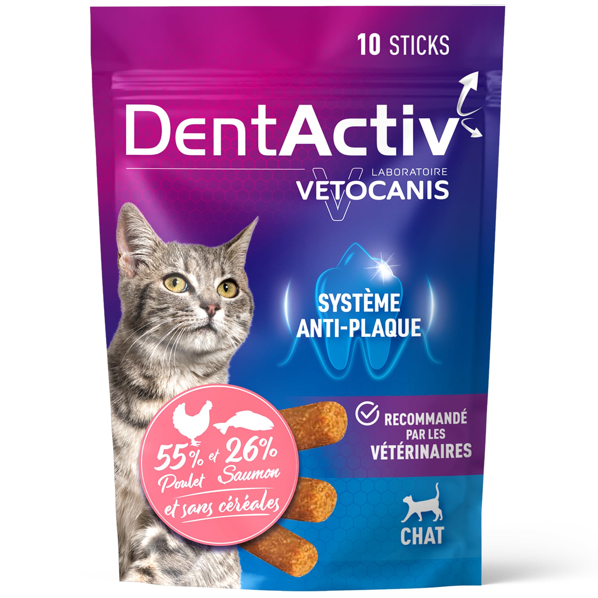 Vetocanis | Dentactiv | Dental Katzen Sticks | Köstliche Katzen Leckerlies | Katzen Zahnpflege & Gesundheit | Katzensnacks 85% Fisch | Katzenfutter empfohlen von Tierärzten | Anti-Plaque-System