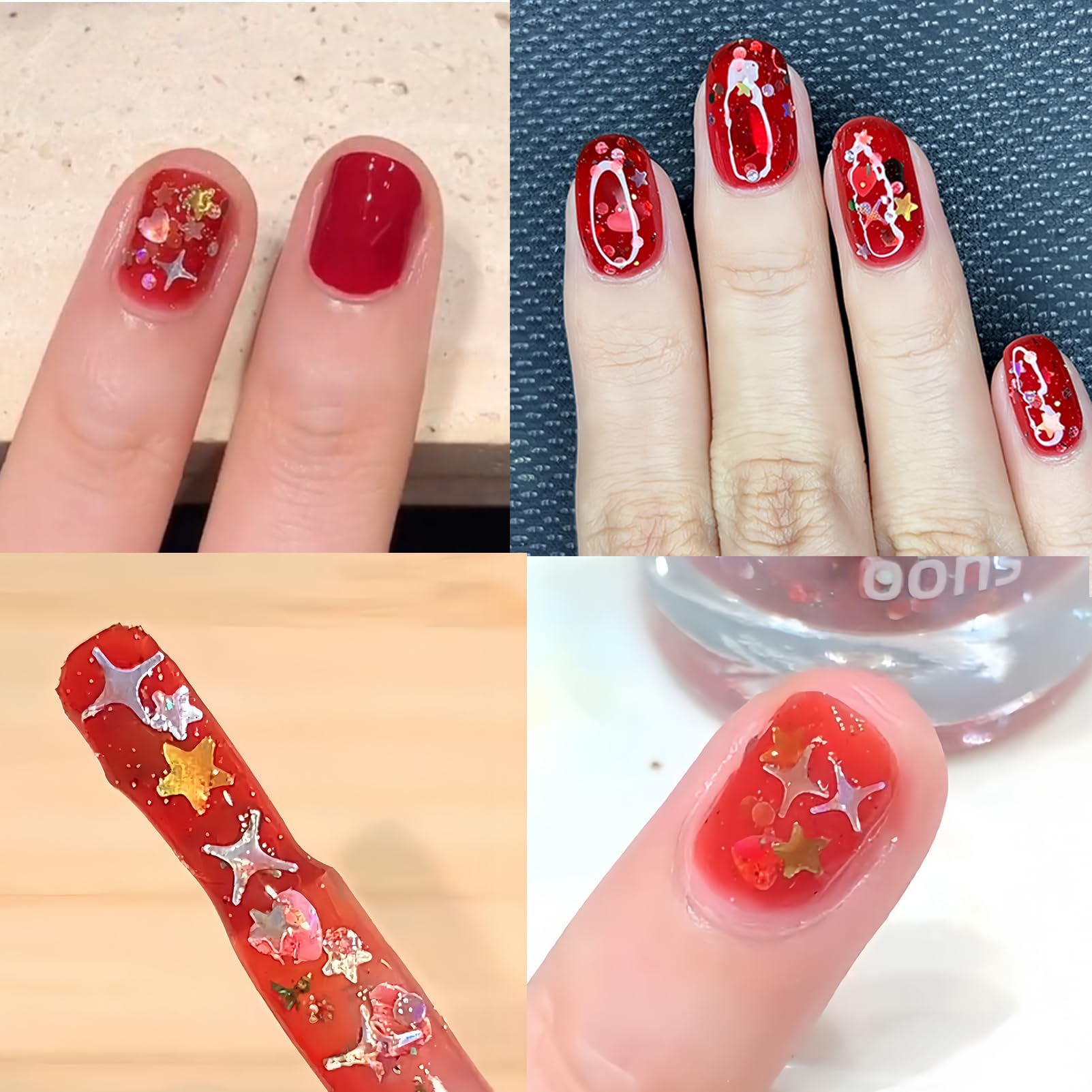 Chunky Star Jelly Glitter Nail Polish – Water-Based Peel Off, Quick Dry, 10ML, Non-Toxic, Pink Jelly Base with Gold Star & Moon Glitter for Women & Girls: Jelly Red
