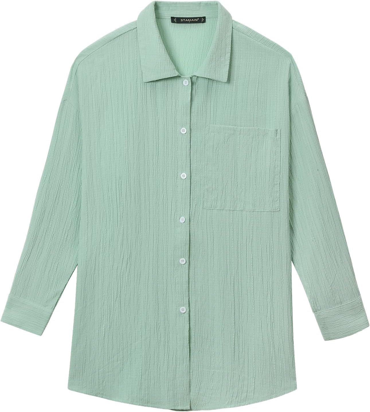 Womens Button Down Shirts Oversize Casual Boyfriend Long Sleeve Button Up Shirt Women Plus Size Blouses Tops with Pocket - Image 2