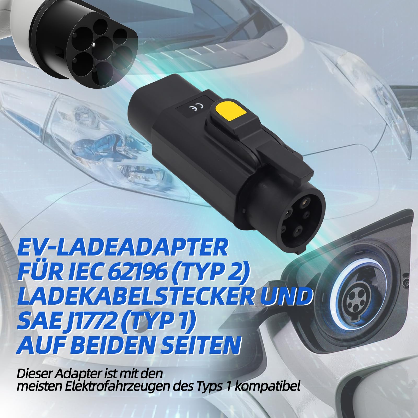 Adapter EV typu 2 na typ 1 – adapter ładowarki IEC 62196 do SAE J1772 (32 A/7,2 kW i 16 A/3,5 kW), szybkie ładowanie pojazdów elektrycznych