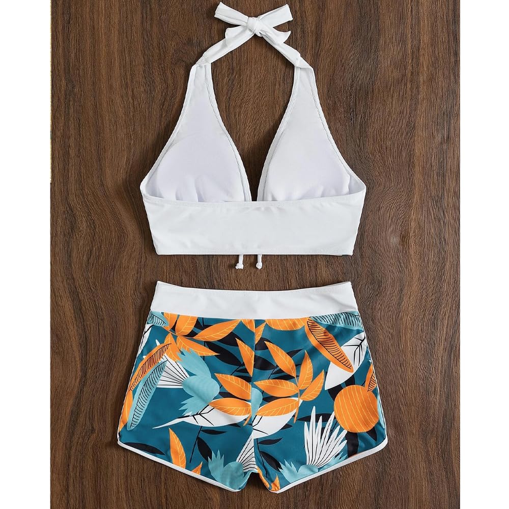 Costume da Bagno Allacciato Allacciato Stampato Donna Sexy Vita Alta Pantaloncini Push-up Bikini Costume da Bagno Costume da Bagno da Spiaggia Senza Schienale (Color : Print8, Size : S)