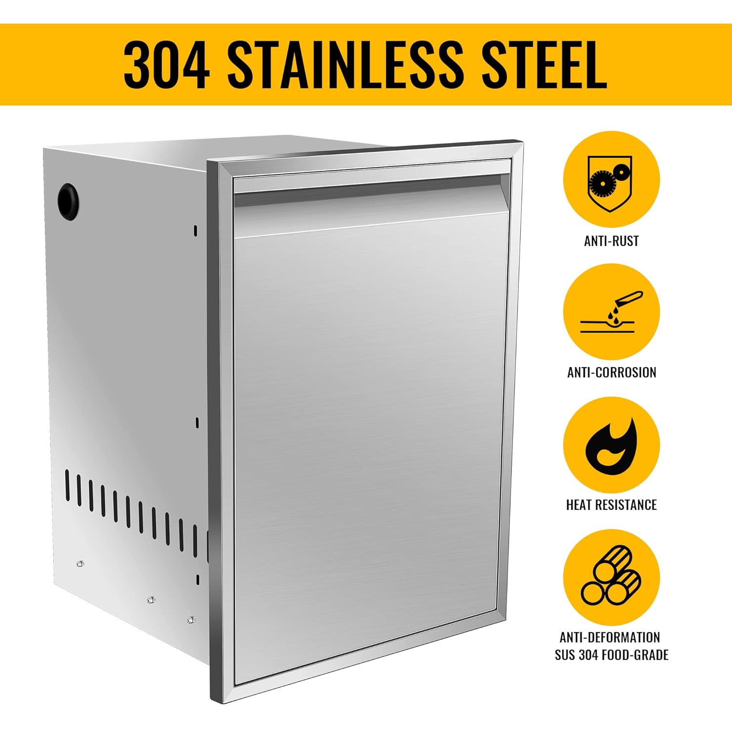 Propane Drawer Pull-Out Trash/Propane Tank Drawer Storage 17''Wx23''Hx16''D, Stainless Steel Propane Drawer for Propane Tank or Trash Bin Adds Convenient Storage in Any Outdoor Kitchen