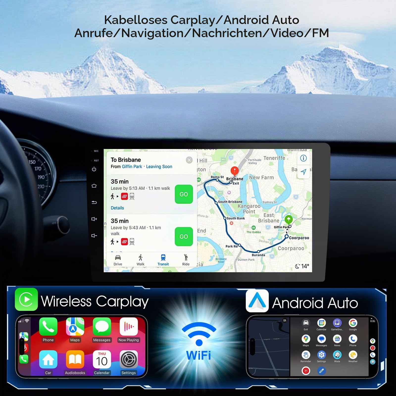 Haudio 10.1 Zoll 2 Din Radio Android,mit Wireless CarPlay & Android Auto,Auto Radio Touch Display mit Rückfahrkamera,GPS-Navigation, Bildschirmspiegelung,AUX,FM|Android CarPlay Bildschirm