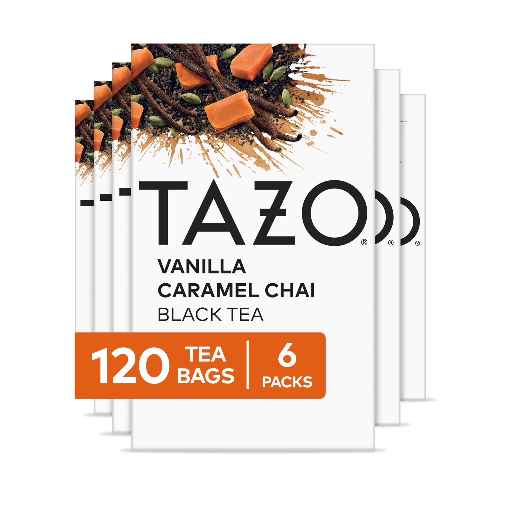 Chai Tea Bags, Vanilla Caramel Chai, Caffeinated tea, 120 Total Bags (20ct - Pack of 6)