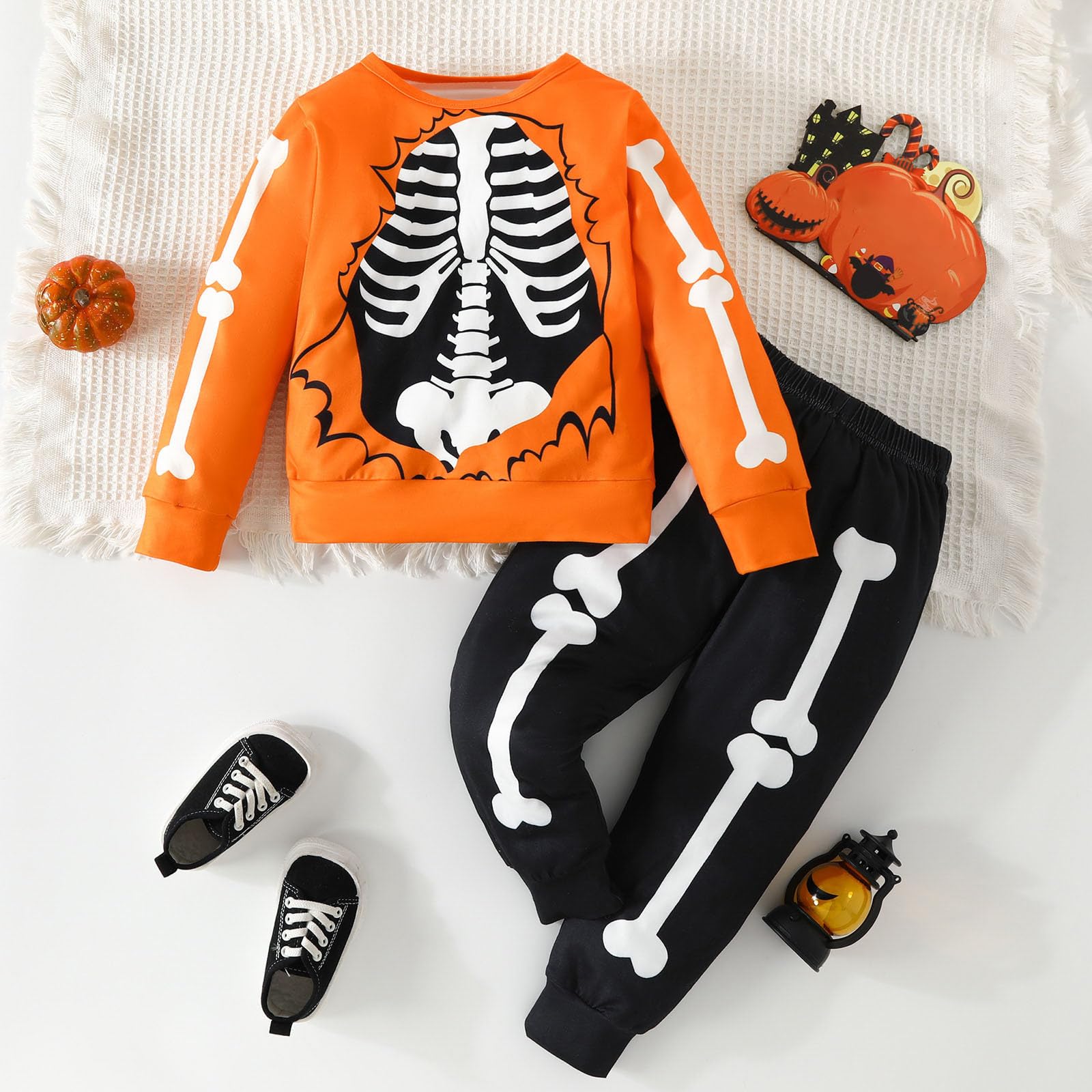 Genérico Conjunto infantil deportivo dos piezas casual estampado calavera divertido manga larga Halloween niños niñas pequeños