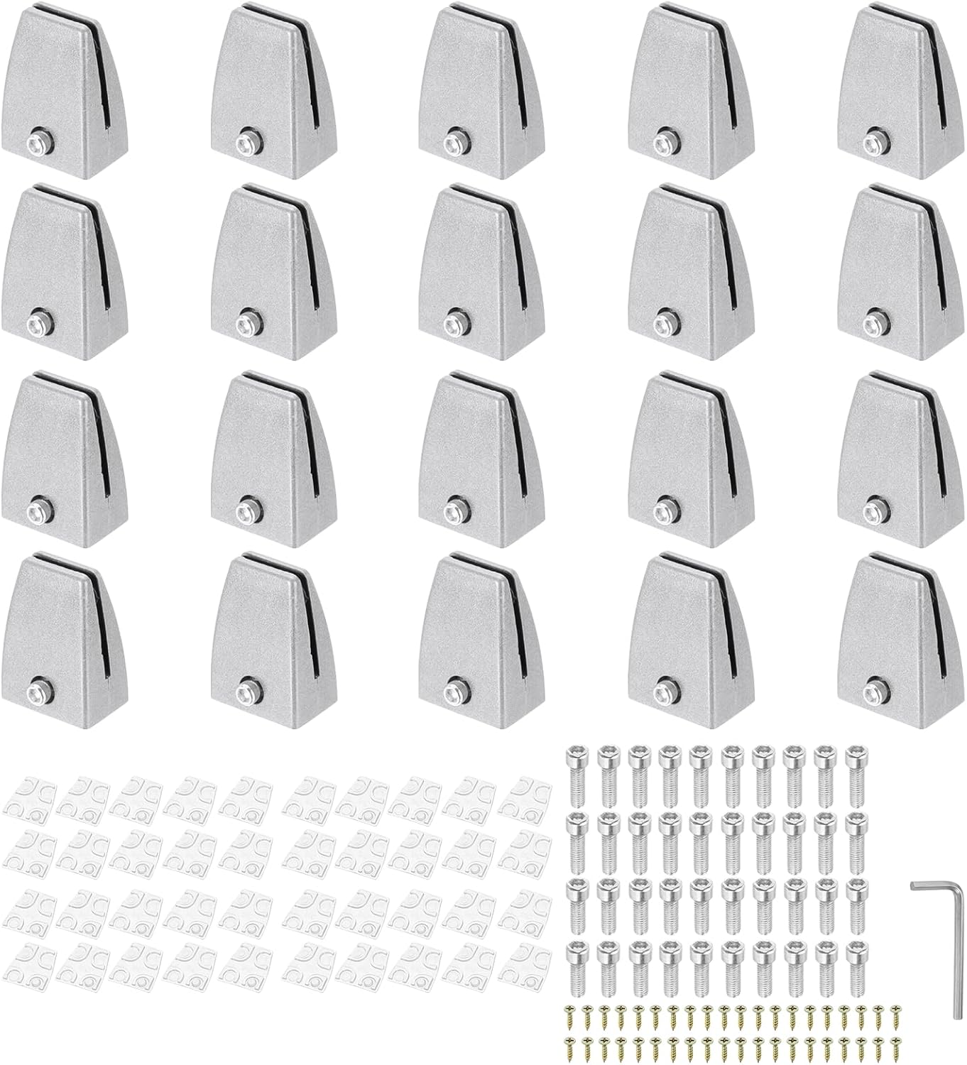 PATIKIL 20 Pcs Office Desk Partition Support Bracket, Aluminum Alloy Sneeze Guard Support Clamps Desktop Divider Clips for Offices Stores Counter Privacy Panel, Silver