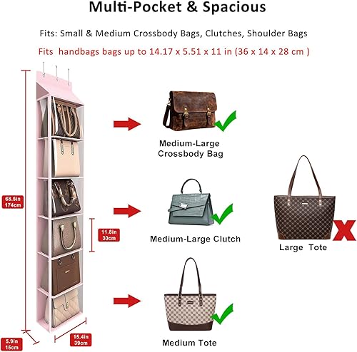 Miniatura 2 de Lirex Organizador para colgar sobre la puerta, organizador colgante de 6 bolsillos con cremallera, colgador de ropa para bufandas, sombreros,