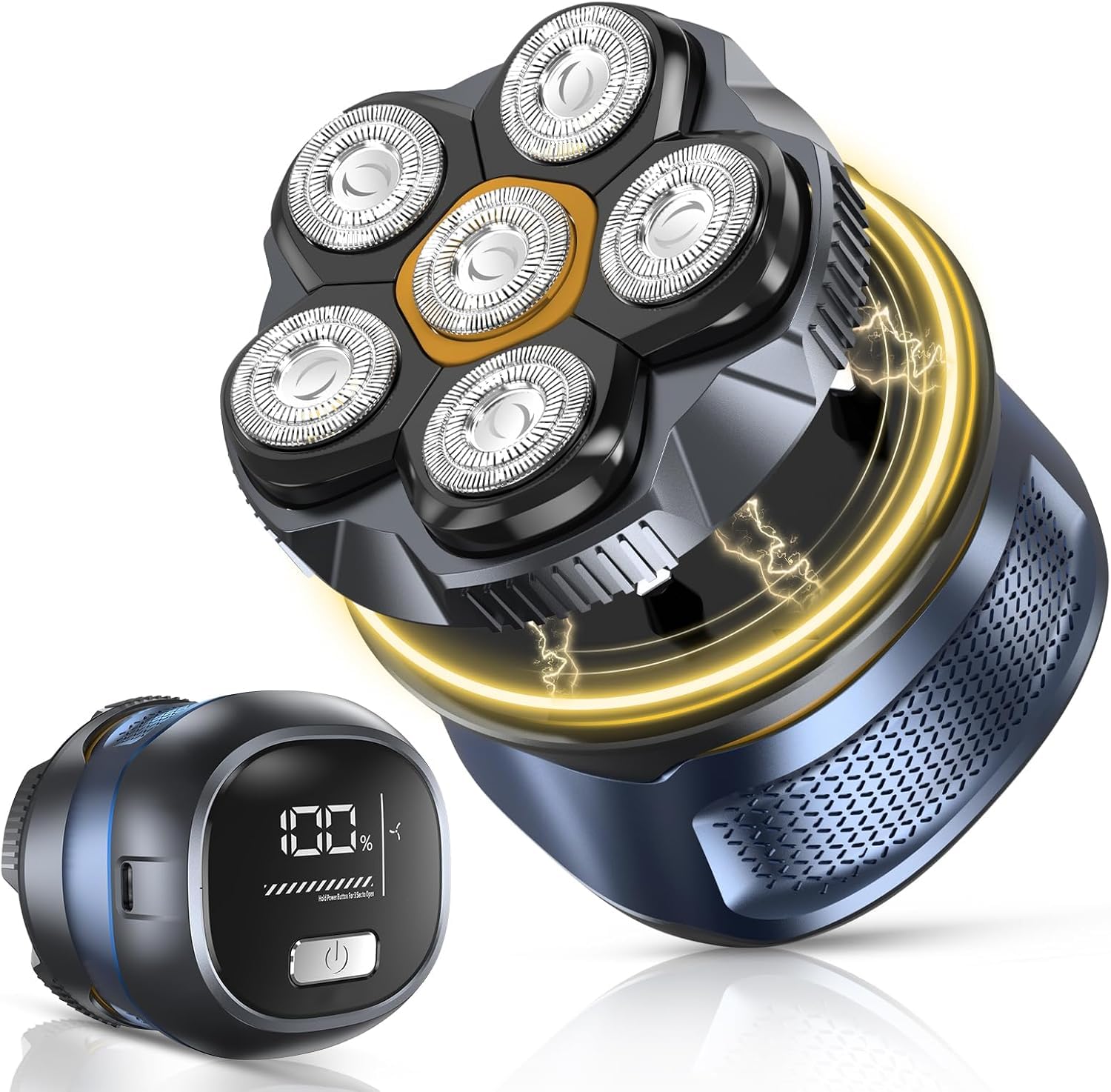 Afeitadora Electrica Cabeza Hombre, 2 Modos Magnético 6D Afeitadora Cabeza Barba, Maquina Afeitar Hombre Calvo, Uso en Húmedo y Seco IPX7 Impermeable USB-C Recargable para Cabeza Facial