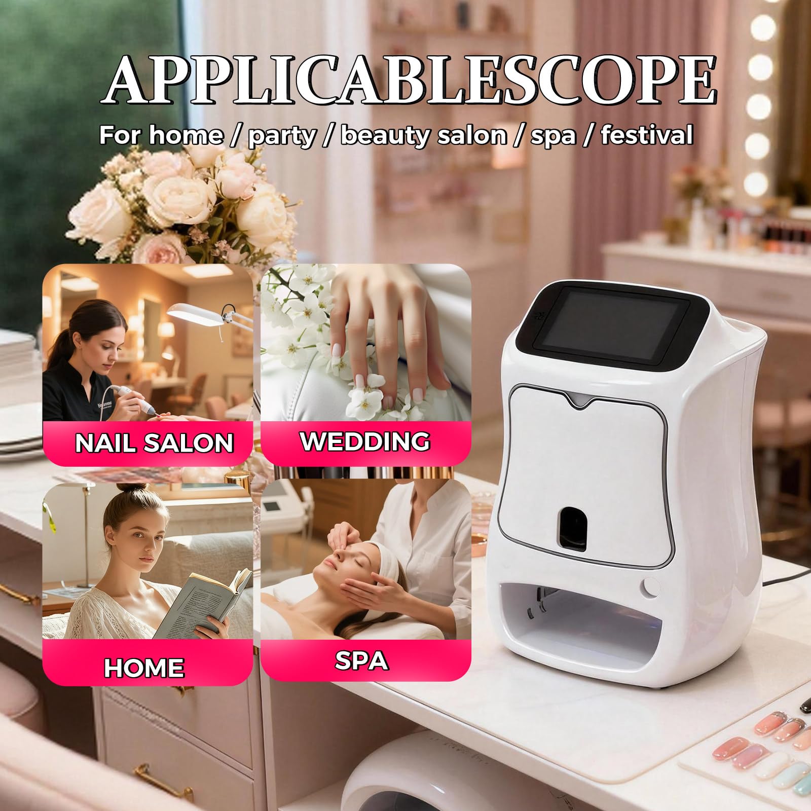 Stampante per Unghie Gel, Stampante per Unghie Portatile, Disegno rapido 10s, Stampante per Unghie con App e Bluetooth, Stampante per Unghie Professionale, per DIY,Studi per Unghie White