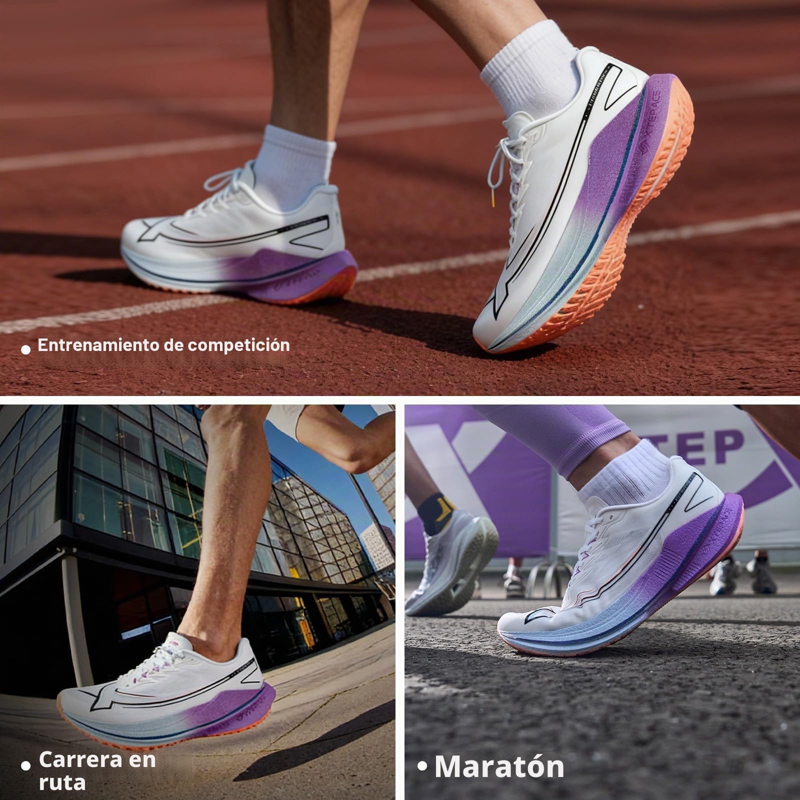 XTEP Zapatillas de correr para hombre, para principiantes, maratón, placa de carbono en forma de pala, 70% de amortiguación, ligeras, transpirables, antideslizantes, amortiguadas