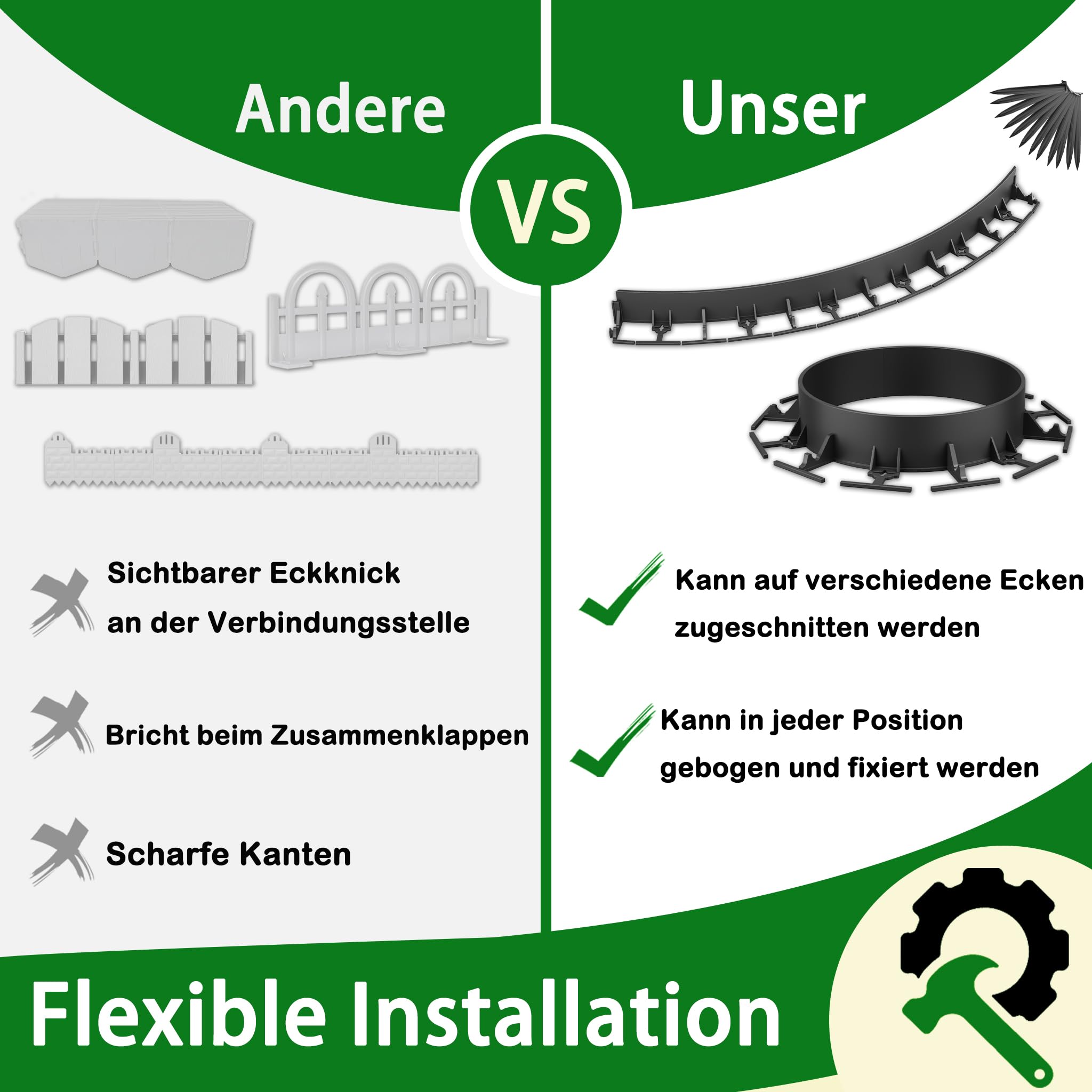 Aufun Flexible césped Ribete de plástico 24M, pavimentación Ribete Cama Ribete de siega Ribete Piedra con 100 Anclajes al Suelo, Muy Buen césped Ribete Piedras para Trabajar (58mm, Negro)