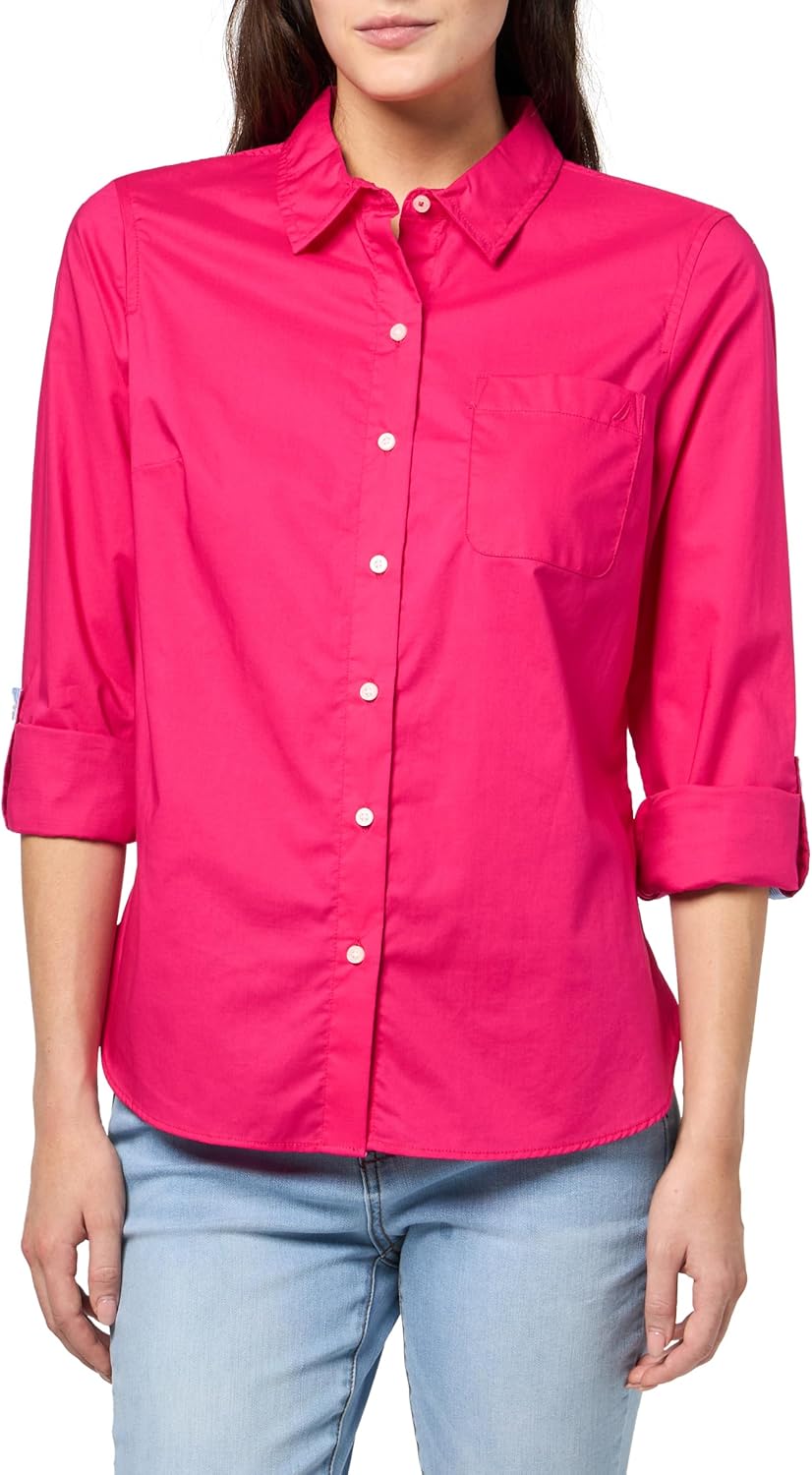 Nautica Womens Button Front Long Sleeve Roll Tab Shirt