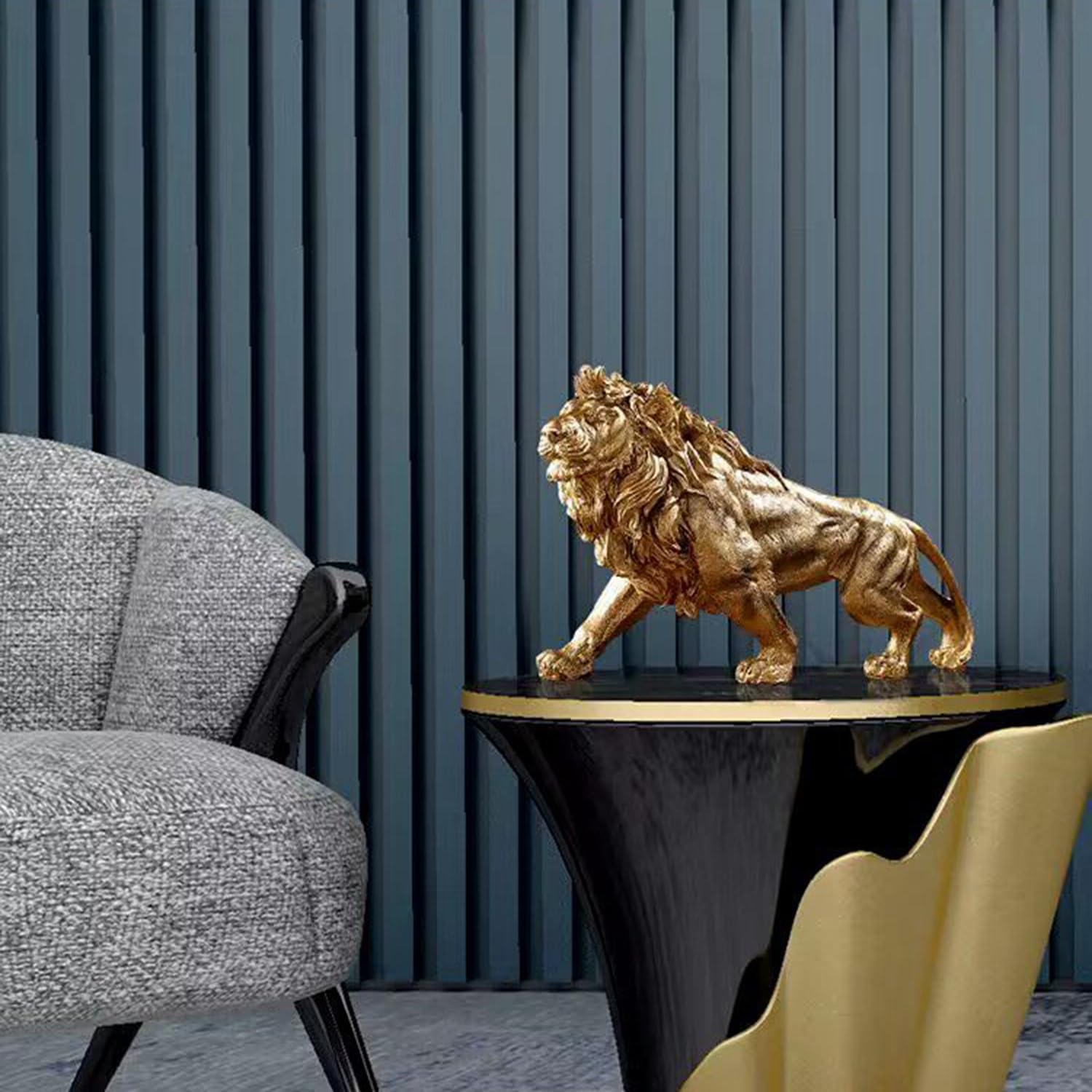 Statua di leone in resina, da collezione, 37 cm, scultura per casa, soggiorno, veranda, scrivania (oro, 37 x 10 x 18 cm)