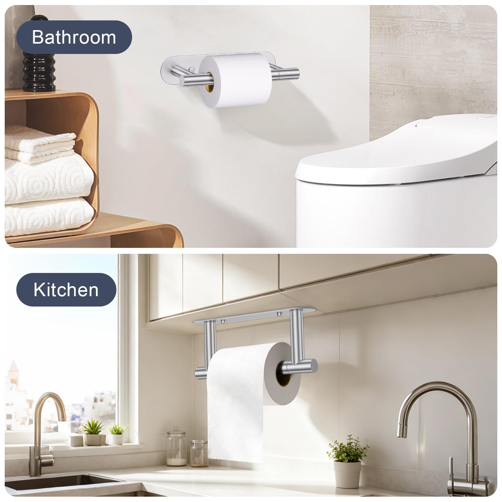 Brushed Nickel Toilet Paper Holder Self Adhesive Screw Toilet Roll Holder — Amazon image 5