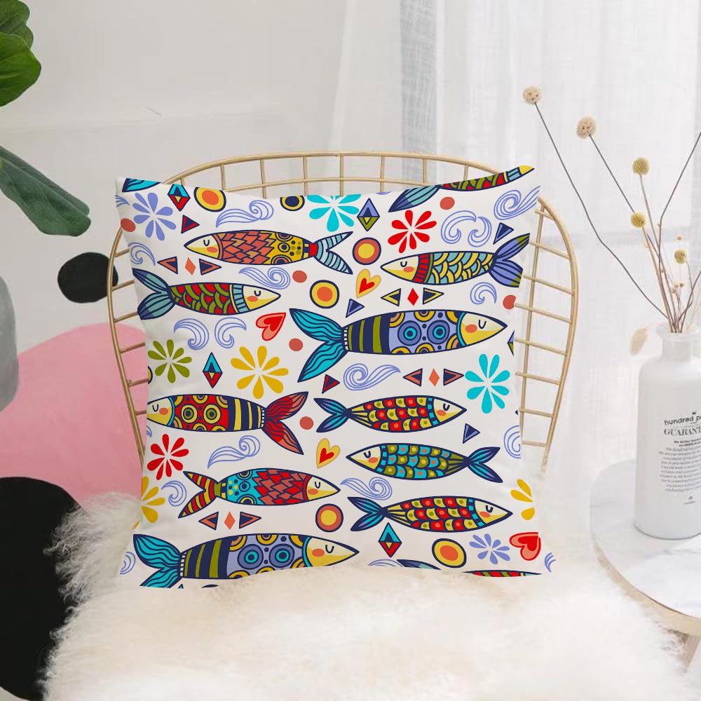 HYOSXW Cushion Cover,Throw Pillow Case Home Decorative for Living Room Bedroom Sofa Chair 16X16 Inch,Bright and amazing Portugal pattern of sardines and graphic elements,Pillowcase 40X40cm