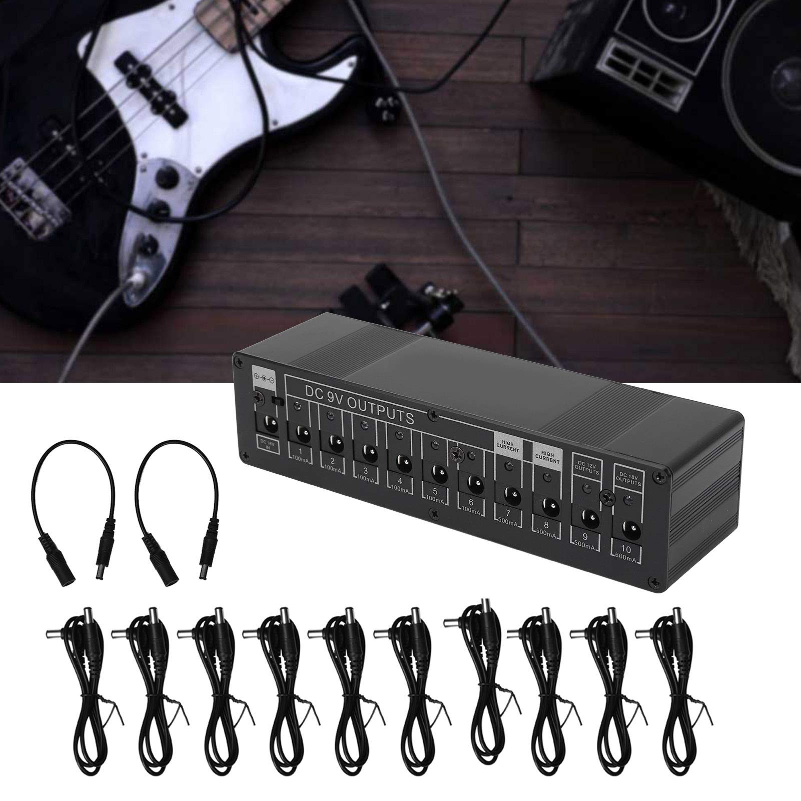 lyrlody Alimentatore per Pedali Effetti per Chitarra, 10 Canali di Uscita DC 9V/12V/18V, Alimentatore per Pedali Effetti per Chitarra, Alimentatore per Pedali Effetti, Effetti per (Spina
