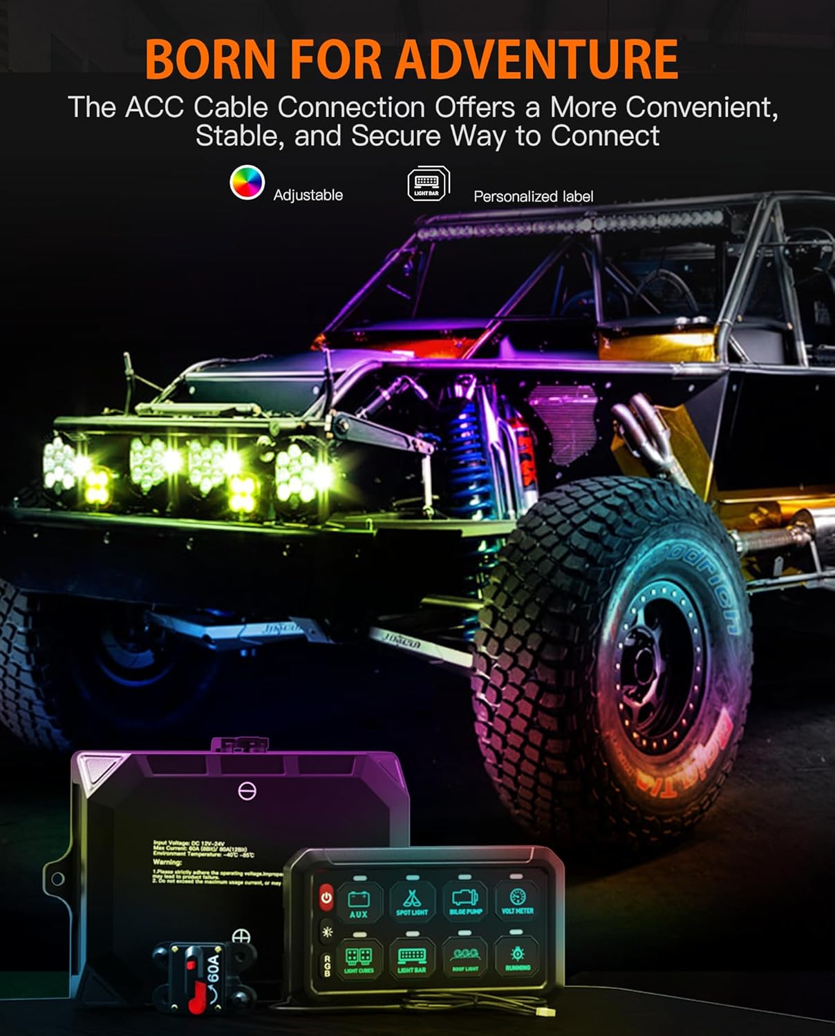 8 Gang Switch Panel, Multifunction Touch Control Switch Panel, LED Panel Box Electronic Relay System Switch Box, Switch Pod, 12-24V Switch Panel for Offroad Truck UTV Boat, Waterproof, Acc Wired