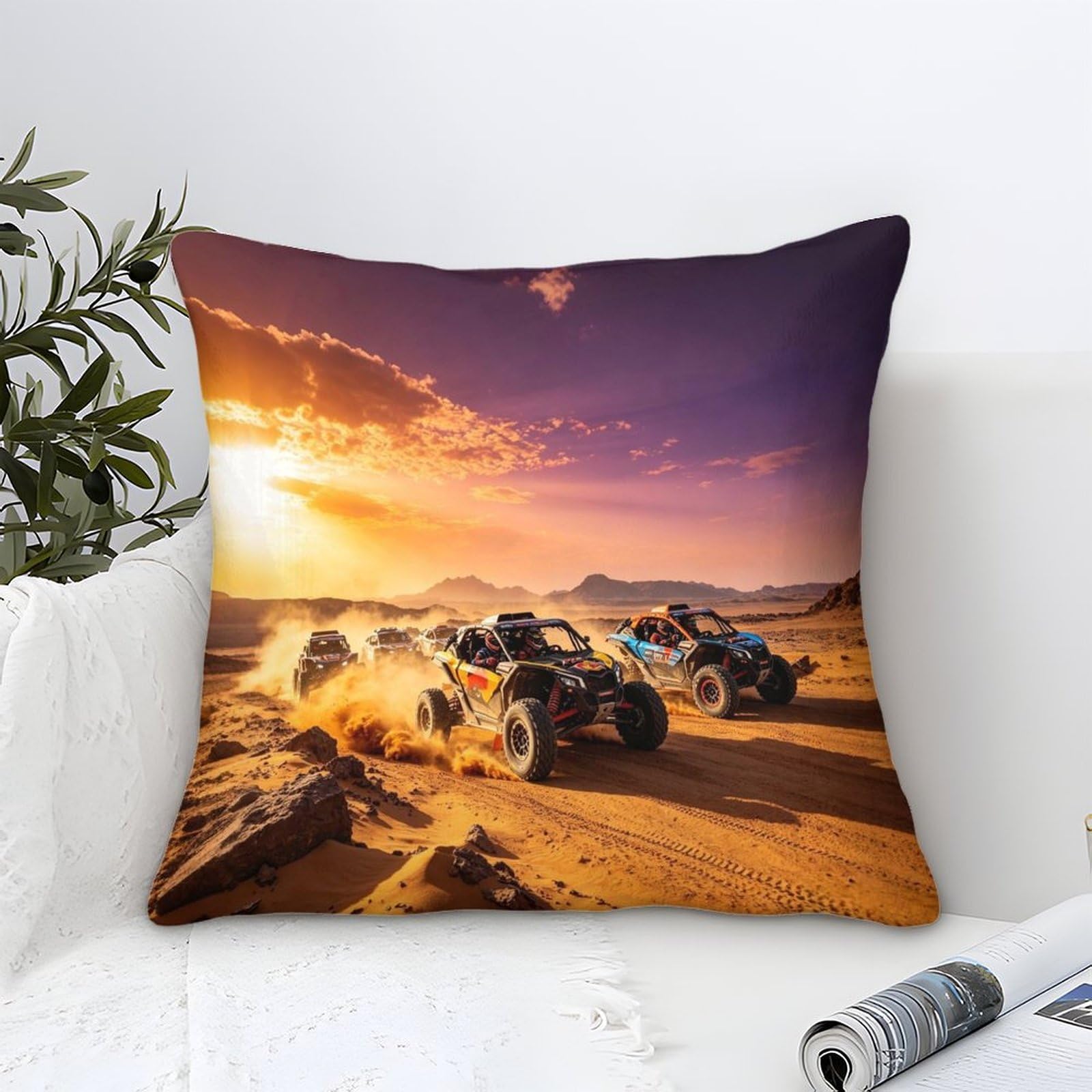 Dafufbw Desert Rally Microfiber Cushion Covers 40X40cm Decorative Square Throw Pillow Covers For Home Rally Raid Decor Living Room Bedroom Sofa Couch