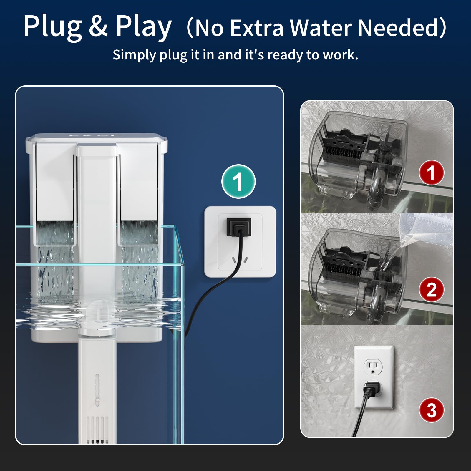 Filtro de acuario trasero colgante para tanques de 10-30 galones, filtración multietapa de 3 etapas con skimmer de superficie, filtro de cascada HOB Power ultra silencioso para agua dulce