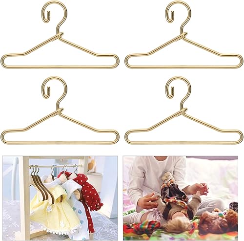 Miniatura 9 de Healifty 50 piezas de mini perchas doradas para casa de muñecas, ropa de vestido de muñeca, soporte de metal para uso en casa de muñecas, 1.57