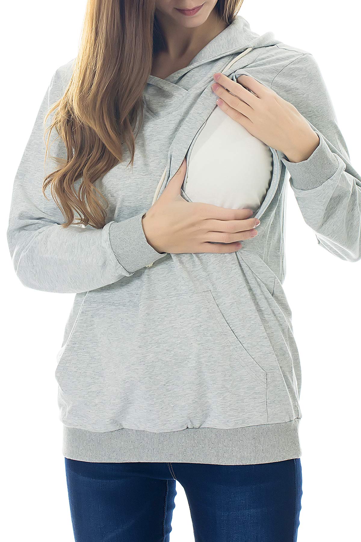Smallshow - Sudadera con Capucha de Lactancia Maternidad para Mujer