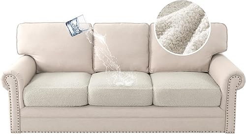 Miniatura 1 de H.VERSAILTEX Fundas de cojín impermeables para asiento de sofá, fundas de cojín antideslizantes para sofá, hechas de tela de vellón con bucle,