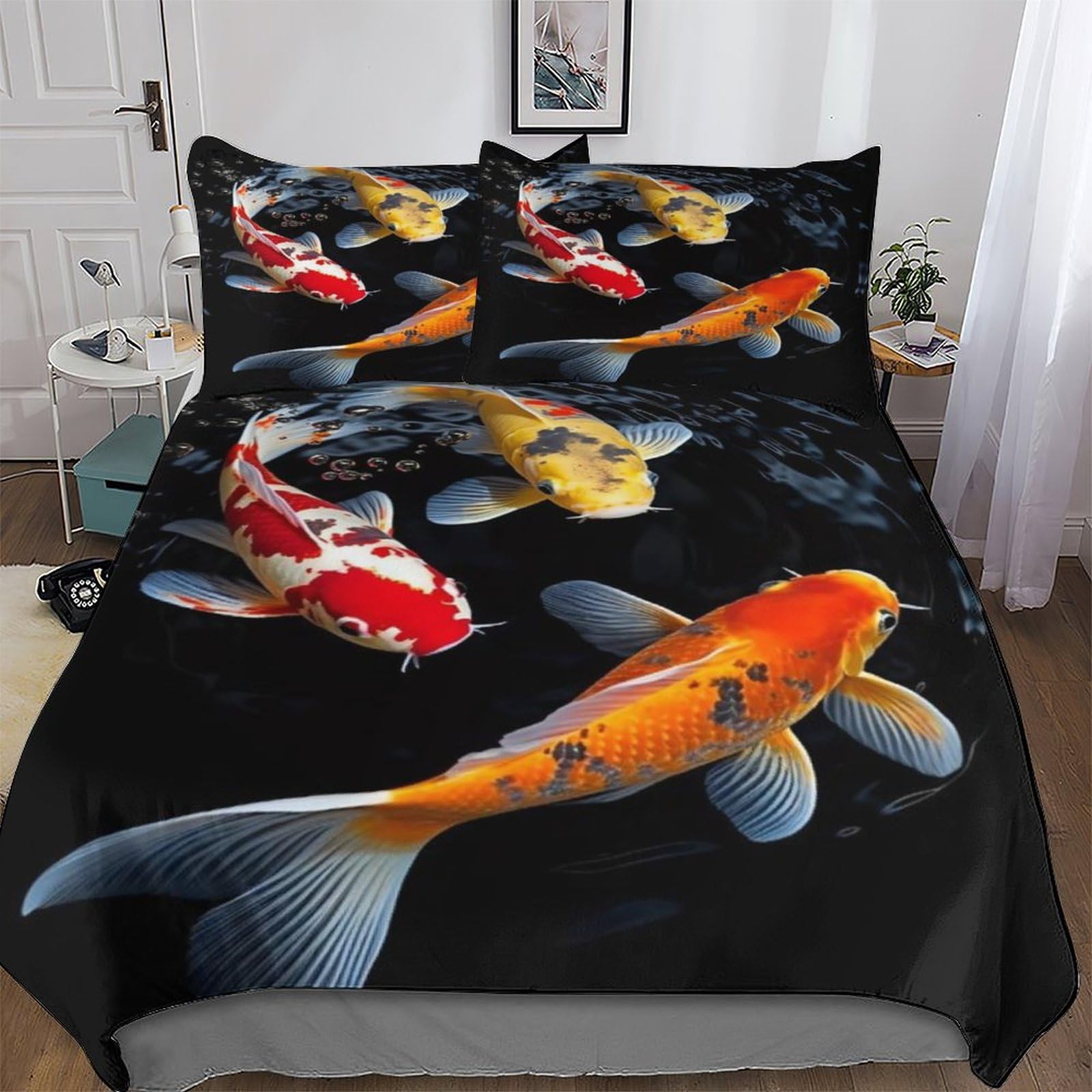 Housse de couette koi japonaise parure lit zen pour chambre adulte