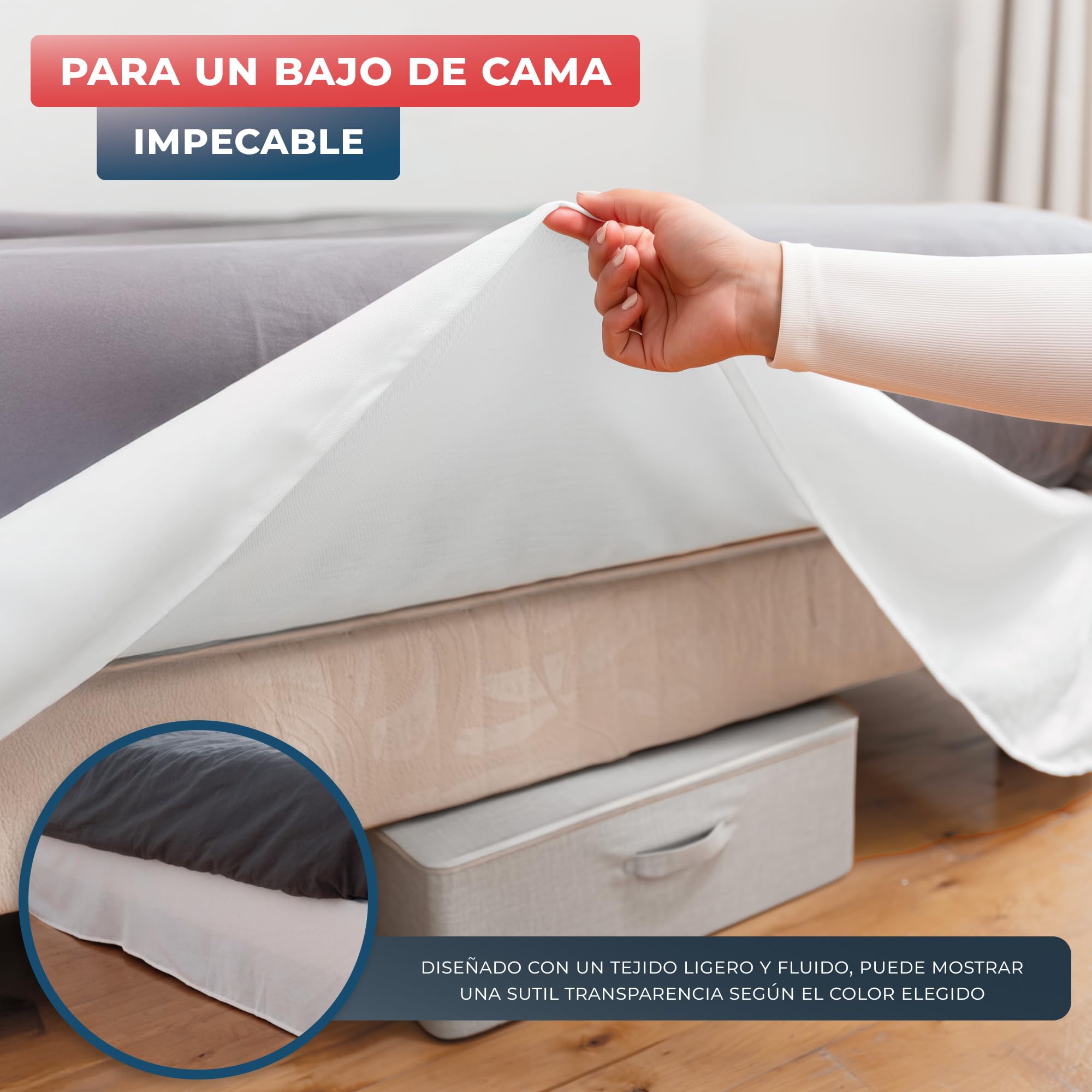 Wrappybag Falda de Cama Cubrecanapé 180 x 200 cm – Funda Somier con Faldones de Cama Largos hasta el Suelo – Renueva, Protege y Cubre tu Somier – Color Blanco – 8 Tamaños