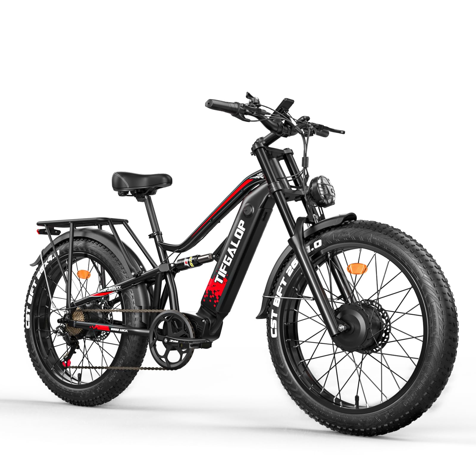 tifgalop Bicicleta eléctrica para Adultos, Bicicleta eléctrica Todoterreno de 26 Pulgadas, Doble absorción de Impactos, 7 velocidades, batería de Litio de 48V 18Ah, Alcance de hasta 45-90 km