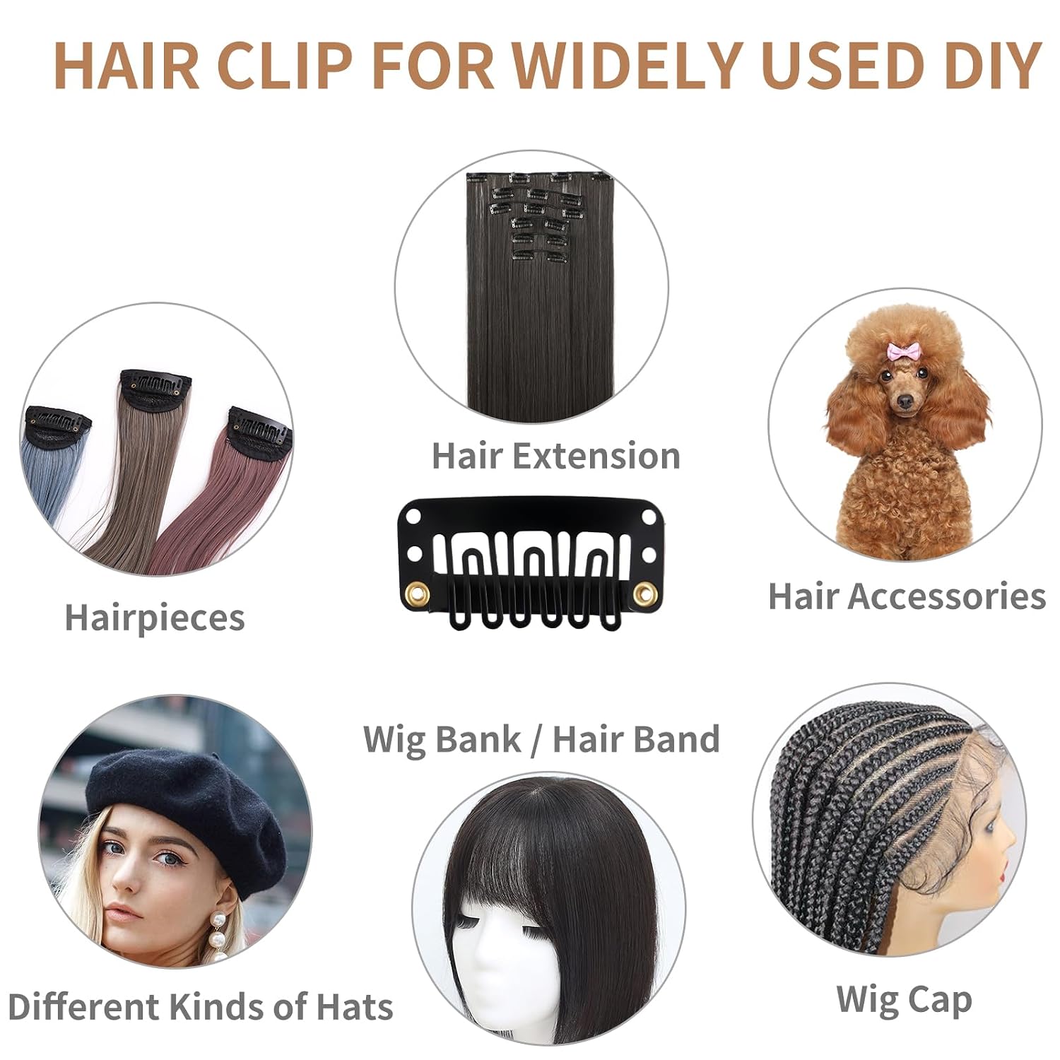 30 Pieces Wig Clips to Secure, Flat Hair Clip, Hair Extension Clip with Thread Kit, Hair Extensions Clip for Women, Bangs Hair Clip DIY Set for Kids and Pets, Black Chunni Clips