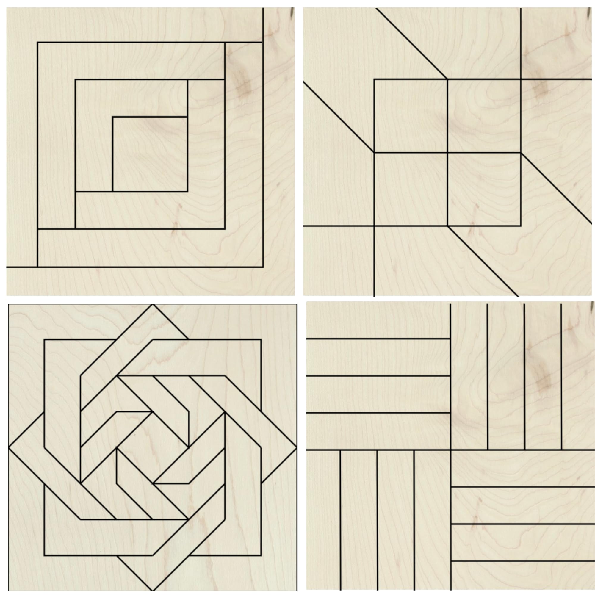 Set of 4 Barn Quilt Kits | 6” Unfinished Wooden Quilt Blocks to Paint | DIY Farmhouse Wall Art and Quilting Decor (6 Inches Square, Log Cabin, Road to Oklahoma, Slip Knot, Rail Fence)