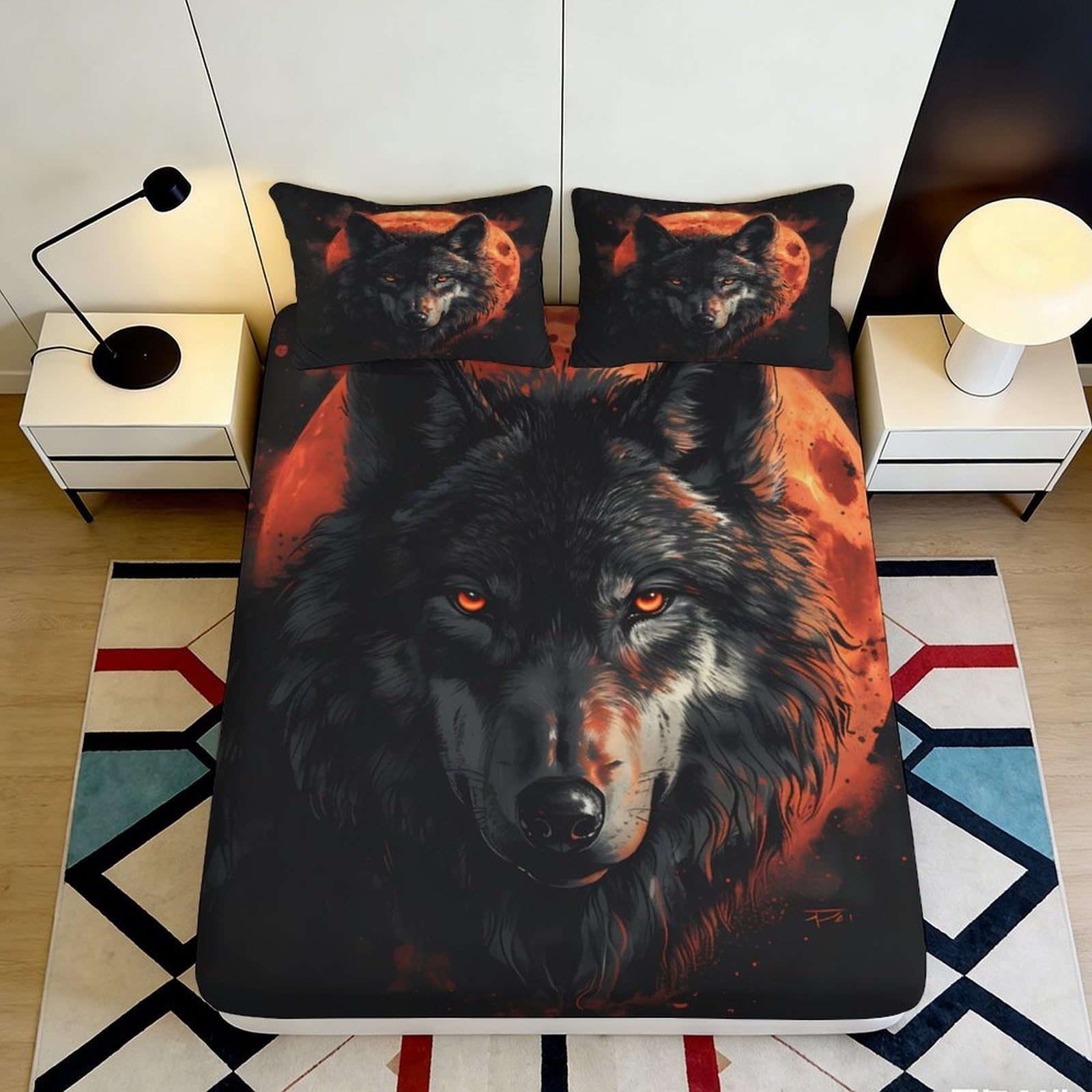 Dhbaneiok Style-8 3D Printed Wolf Night Fitted Sheet Microfiber Soft Breathable Forest Shadow Mattress Cover For Bedroom Dorm Decor 90X200x25cm
