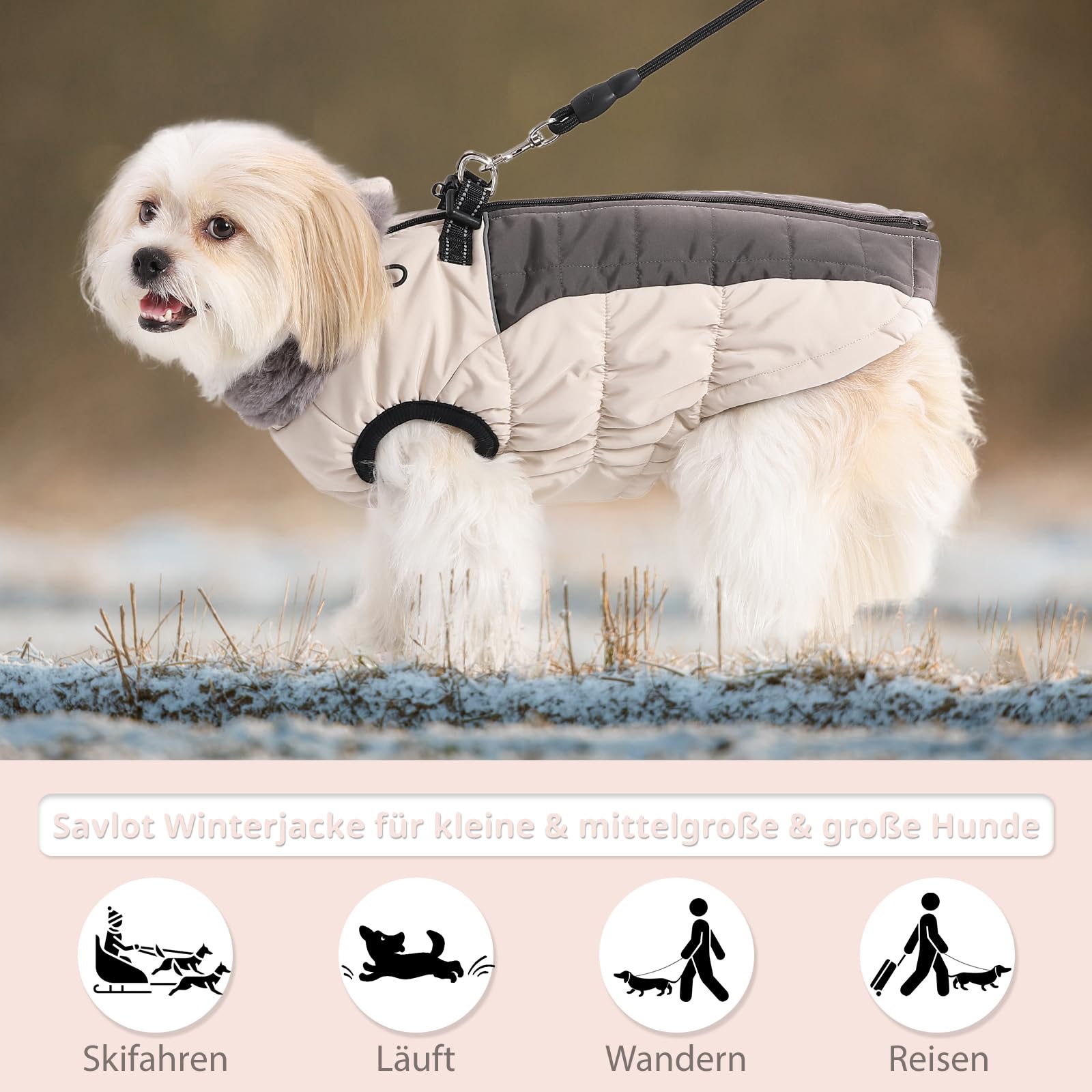 Savlot Hundejacken für den Winter Winddicht Wasserdicht 2 in 1 Outfit Kaltwettermantel Hundewestengeschirr Welpen Winter Warme Jacke Kleines (XL, Weiß)