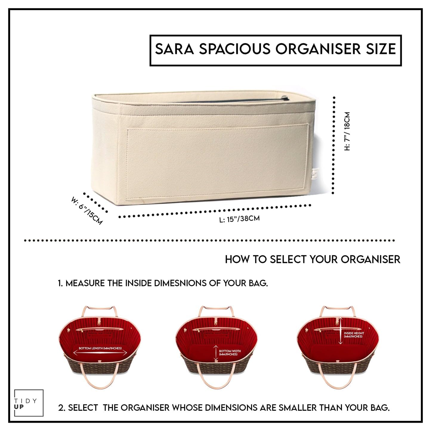 TIDY UP Spacious Bag Organiser for ladies women handbags tote Bags, handbags organizer with Multi Compartments, Made with 2.5mm Premium Felt handbag organizer - Beige 1