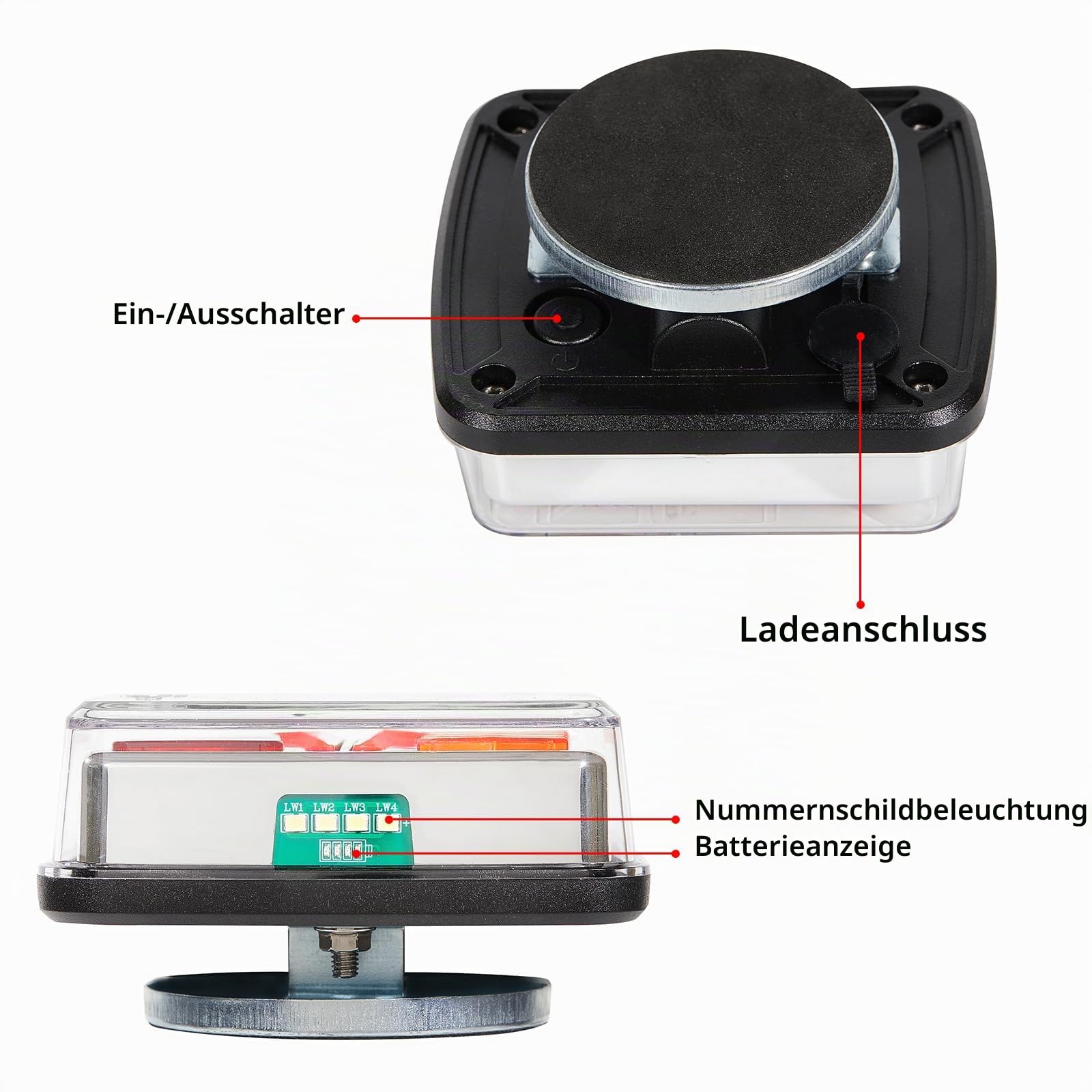 D-TECH Rückleuchten für Anhänger, kabellos, LED, ECE R10, EMC, magnetisch, ohne Kabel, 13 auf 7-polig, LKW