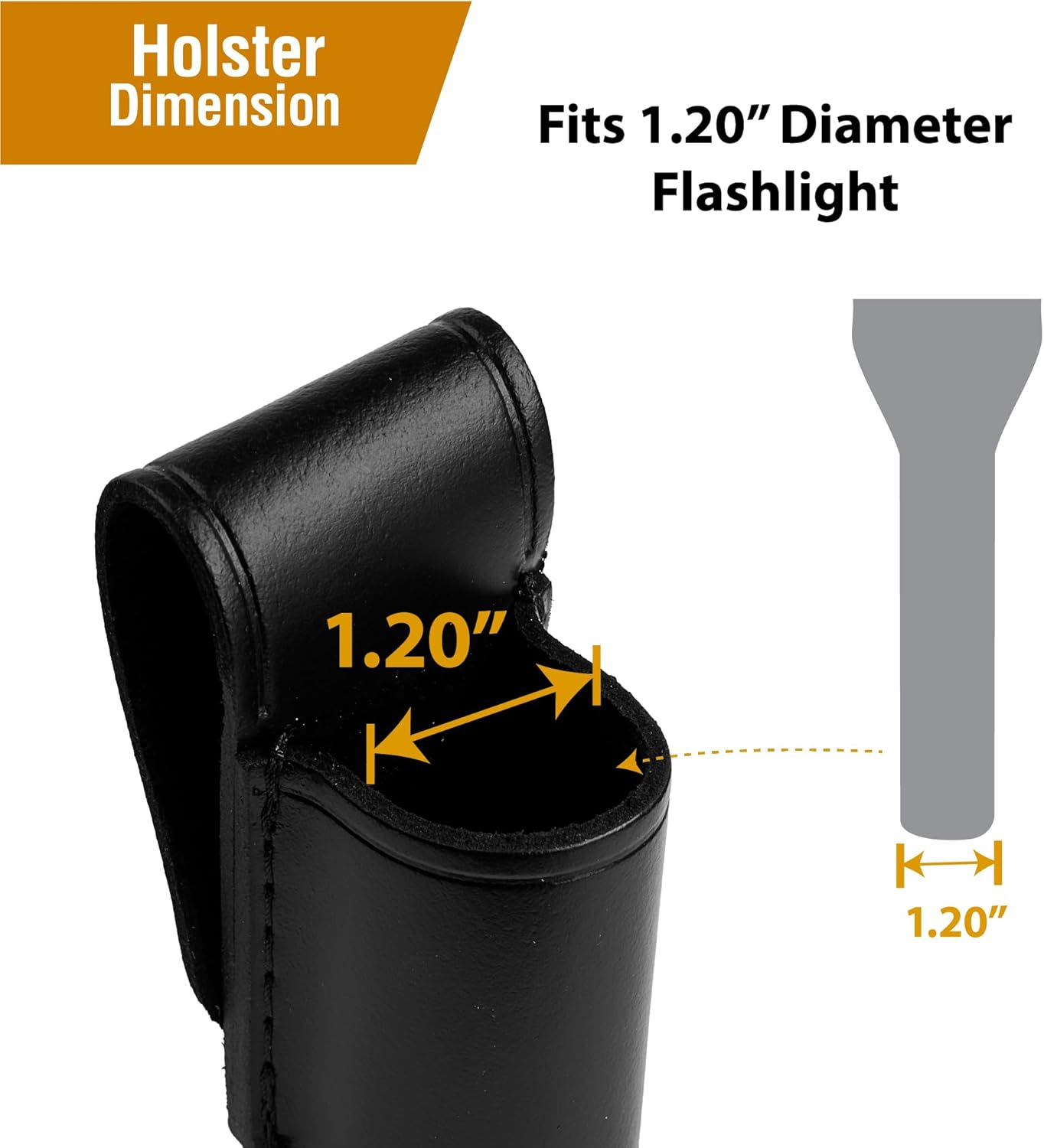 Black Flashlight Holder with Snap Back Belt Slide, Open Top and Open Bottom Holster, Fits Duty Belts up to 2.25 Inch, Made in USA