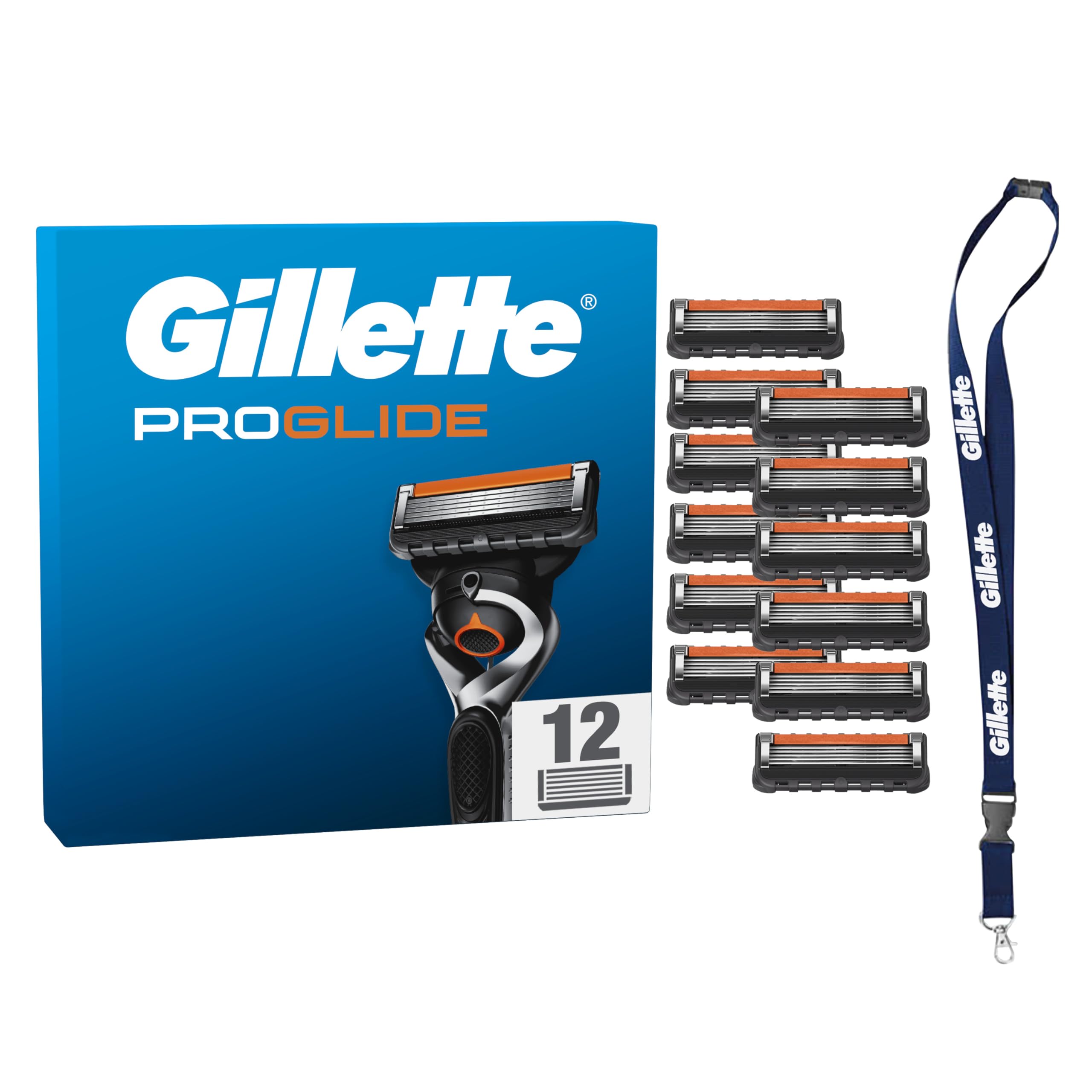 Gillette ProGlide Men’s Razor - 12 Blades, With 5 Anti-Friction Blades For A Close, Long-Lasting Shave, with keychain