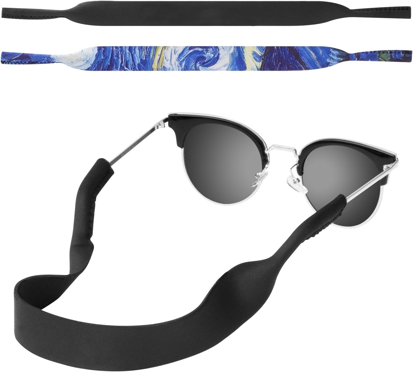 MoKoNeoprene Glasses Strap (2 Pack), Universal Fit No Tail Sports Sunglasses Retainer, Sunglass Strap Safety Glasses Holder for Kids, Men, Women
