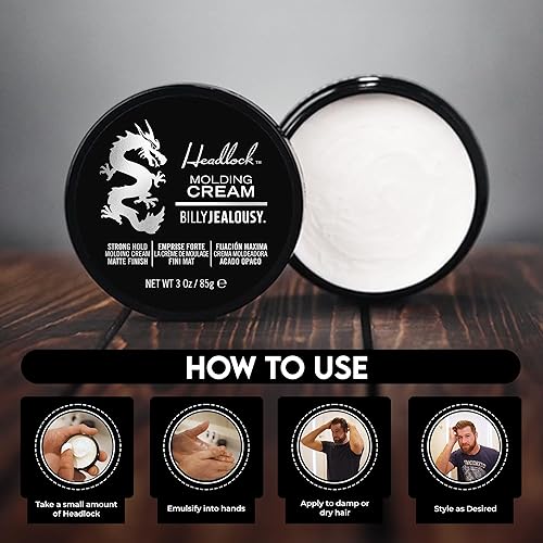 Miniatura 3 de Billy Jealousy Headlock Crema de moldeo para el cabello, crema de peinado para hombres con fuerte sujeción durante todo el día, agente de peinado de